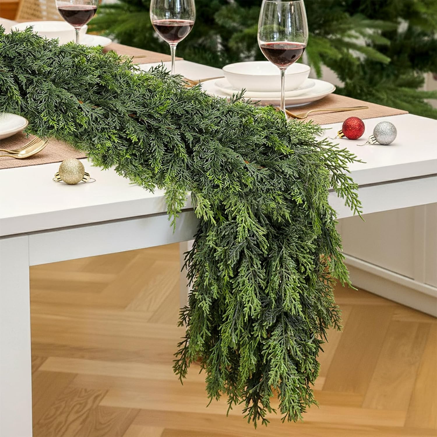 6 FT Cedar Garland Artificial Realistic 1 PCS Real Touch Soft Thickness Christmas Garland Green Faux Cedar Pine Garlands for Mantle Table Wall Indoor Outdoor Holiday Christmas Decoration - Image 3
