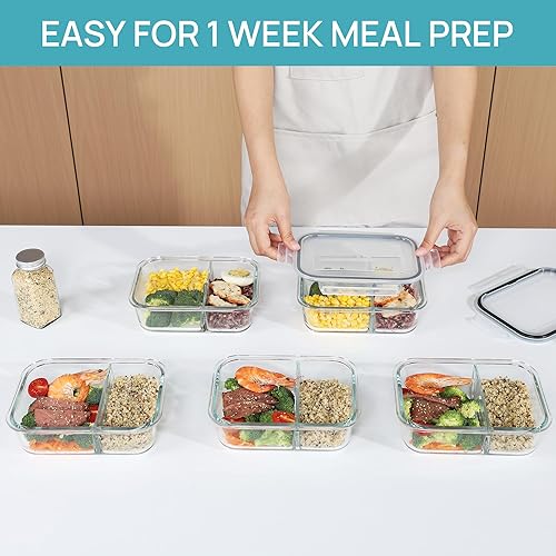 Miniatura 4 de Vtopmart Paquete de 5 recipientes de vidrio de almacenamiento de alimentos de 33 onzas con tapas, recipientes de preparación de comidas, 2