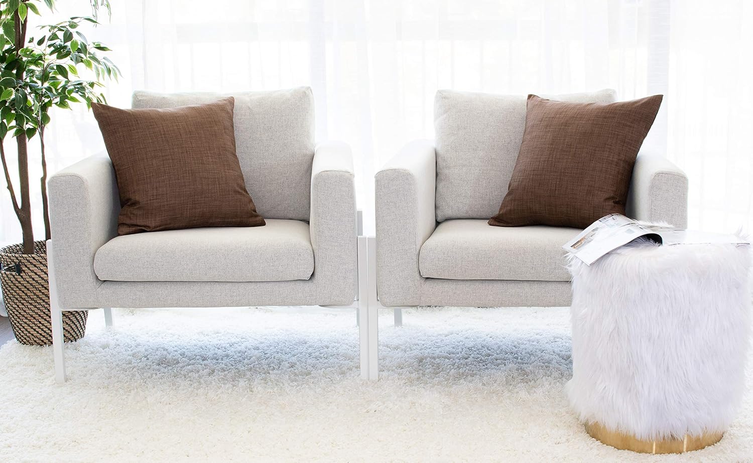 The White Petals Light Brown Throw Pillow Cover - (20x20 inch) | Decorative, Washable Cushion Covers for Couch, Sofa, Bedroom, Living Room - Pack of 2