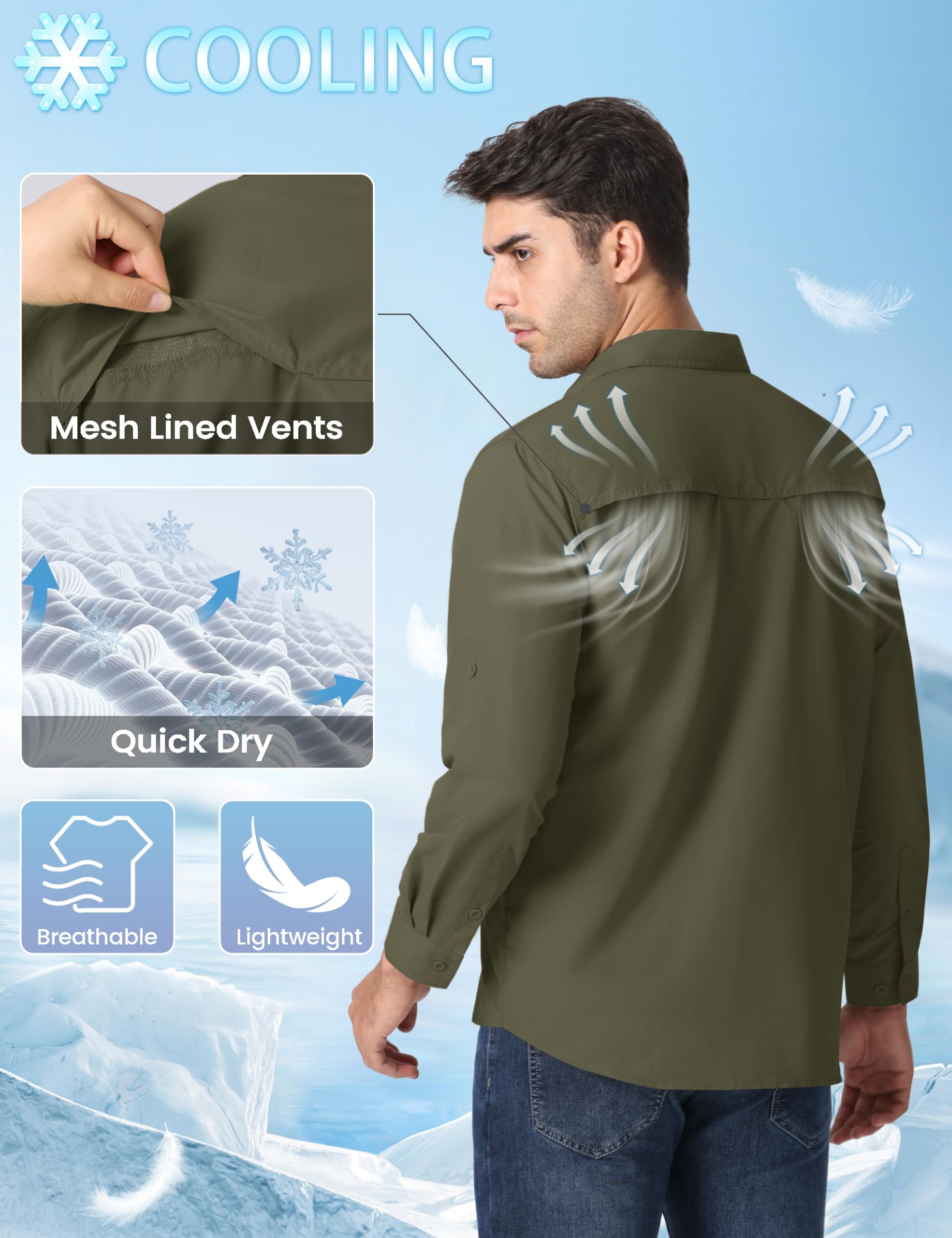 MAGCOMSEN Camisa de Manga Larga para Hombre, para el Tiempo Libre, de Secado rápido, Transpirable, protección Solar, para Senderismo, Pesca, con UPF 50+