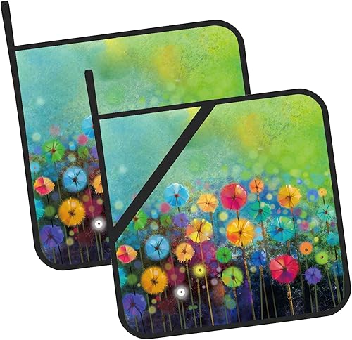 Juego de 2 soportes para ollas de pintura de acuarela floral abstracta, resistentes al calor, para microondas, horno, horno y barbacoa