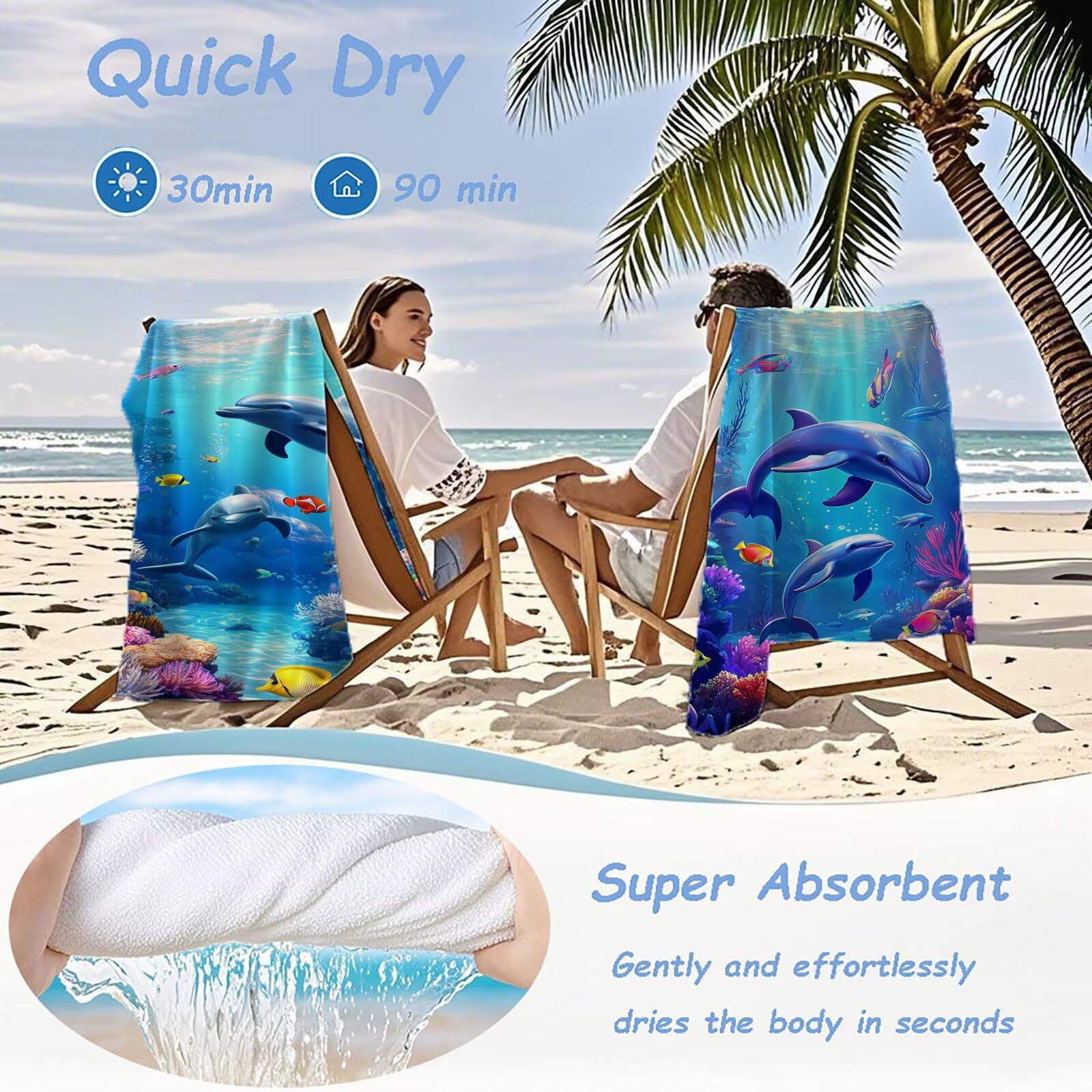 Ręczniki z mikrofibry, ręcznik plażowy, duży 100 x 180 cm, ręcznik sportowy, szybkoschnący, chłonny, ręcznik plażowy, mata plażowa, koc piknikowy na podróż, kemping, wakacje, basen M-773