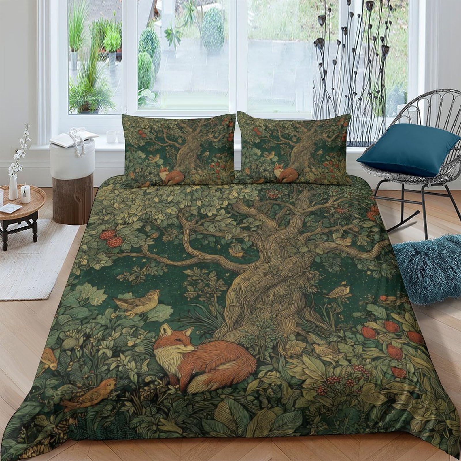 Ctjqhvkz Style-9 3D Printed Forest Tree Fitted Sheet Microfiber Woodland Fox Mattress Cover For Bedroom Guest Room Dustproof Decor Single（135X200cm）