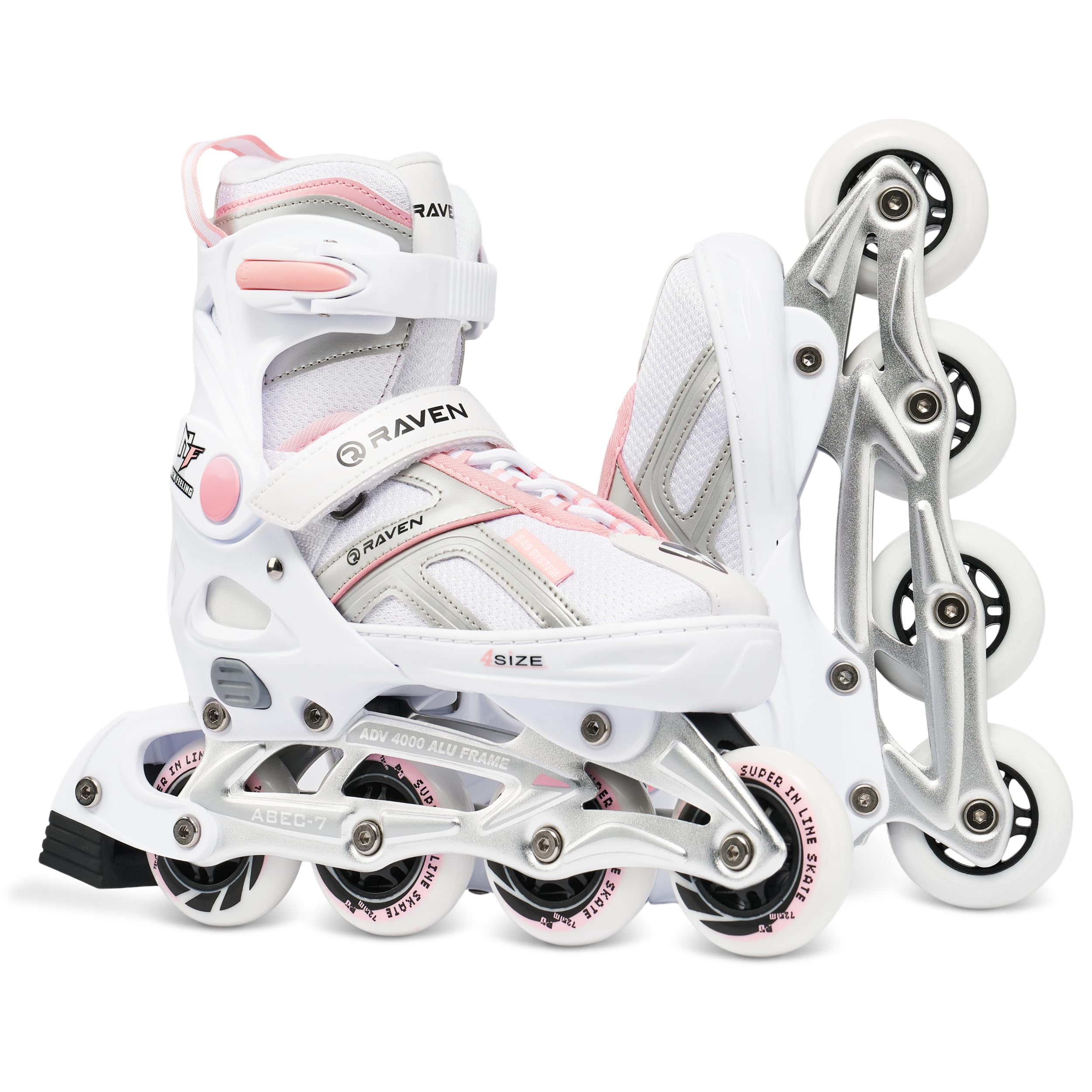 Raven – Patines para niñas, niños, Adultos y niños – Patines con Ruedas – Opción 2 en 1 con Patines de Hielo – Ajustables – Pulse Weiß, Rosa, 40-43 (25-27,5 cm)