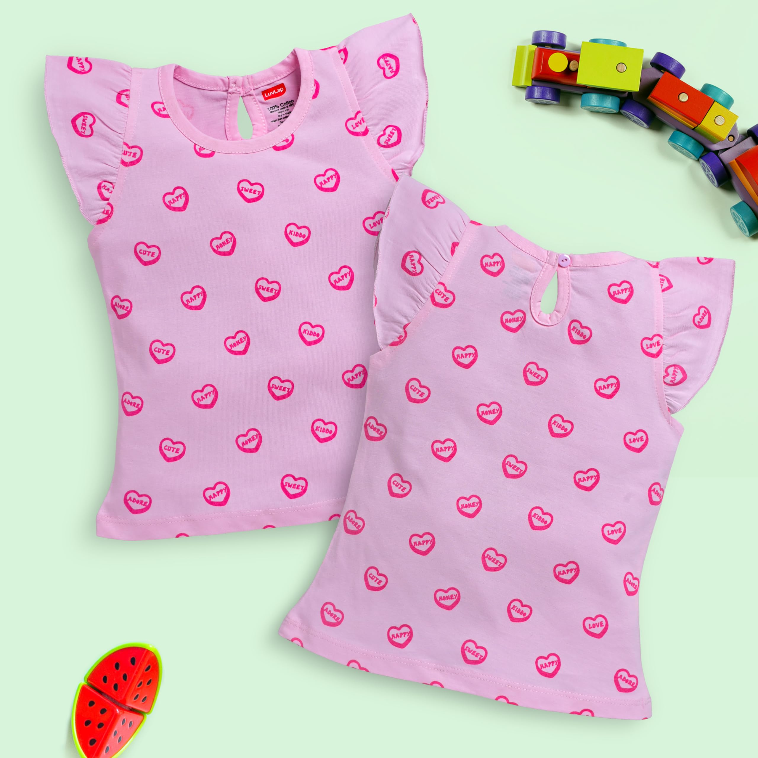 LuvLap Baby Girls Pack of 5 Half Sleeve Top 100% Cotton, M (3 to 6 Months) 4