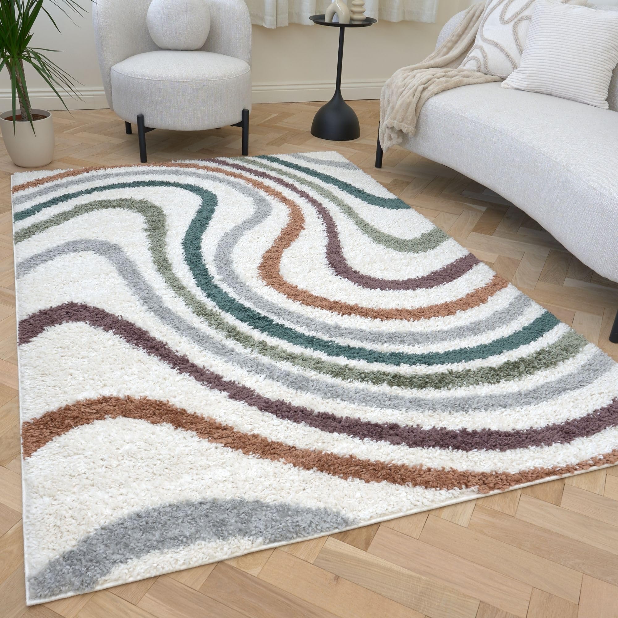The Rugs Unisex Multi Moodi Wavy Design Shaggy Soft High Pile Living Room Rug And Runner 120Cm X 170Cm