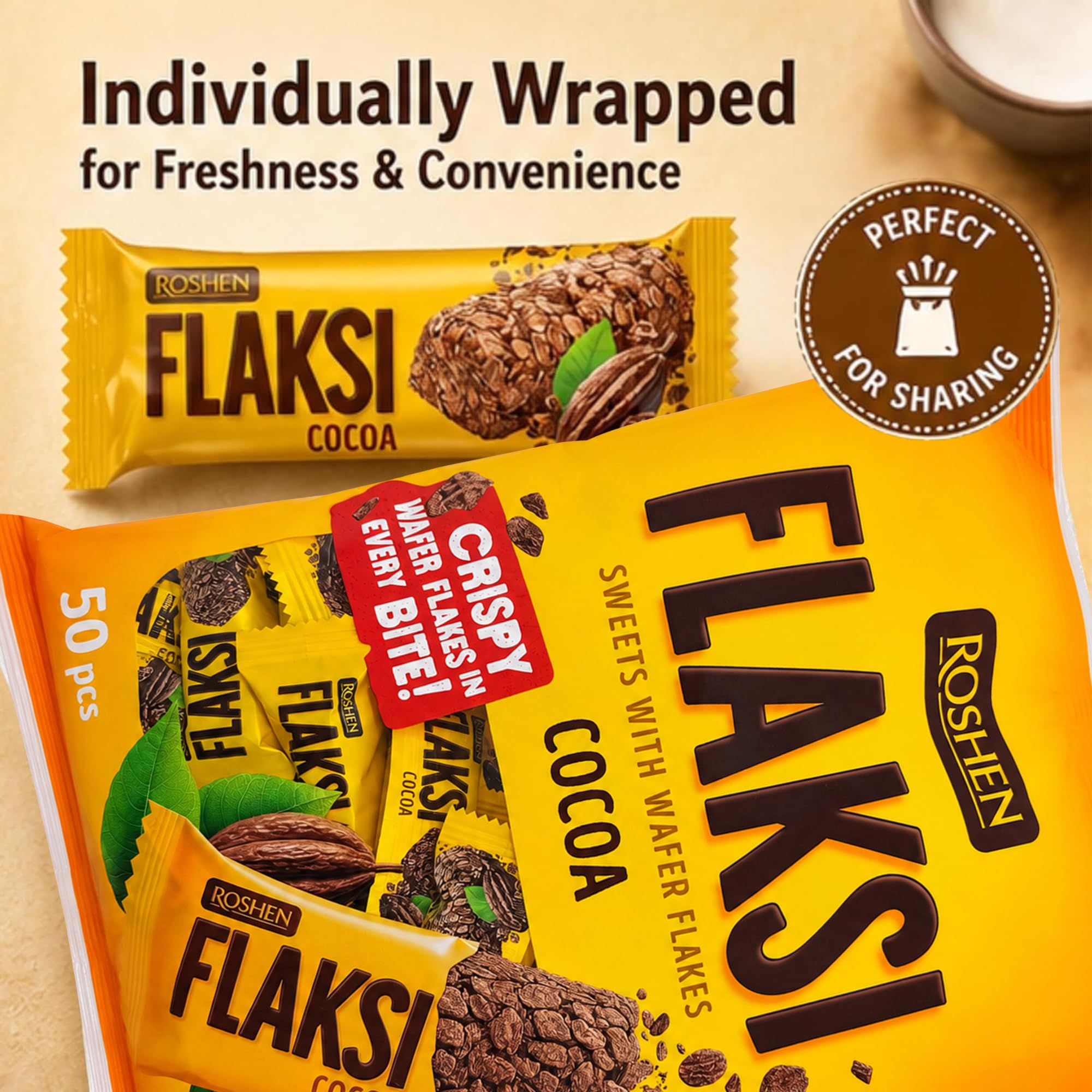 Roshen Flaksi Cocoa Sweets with Crispy Wafer Flakes, 50 Pieces, 500g (Product Of South Africa) From DECADENT FOODS 2
