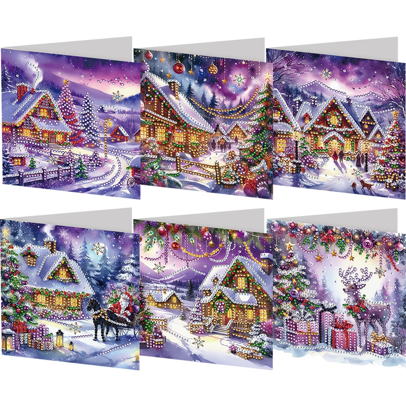 6Pcs DIY Diamond Greeting Cards Rhinestone Mosaic Postcards