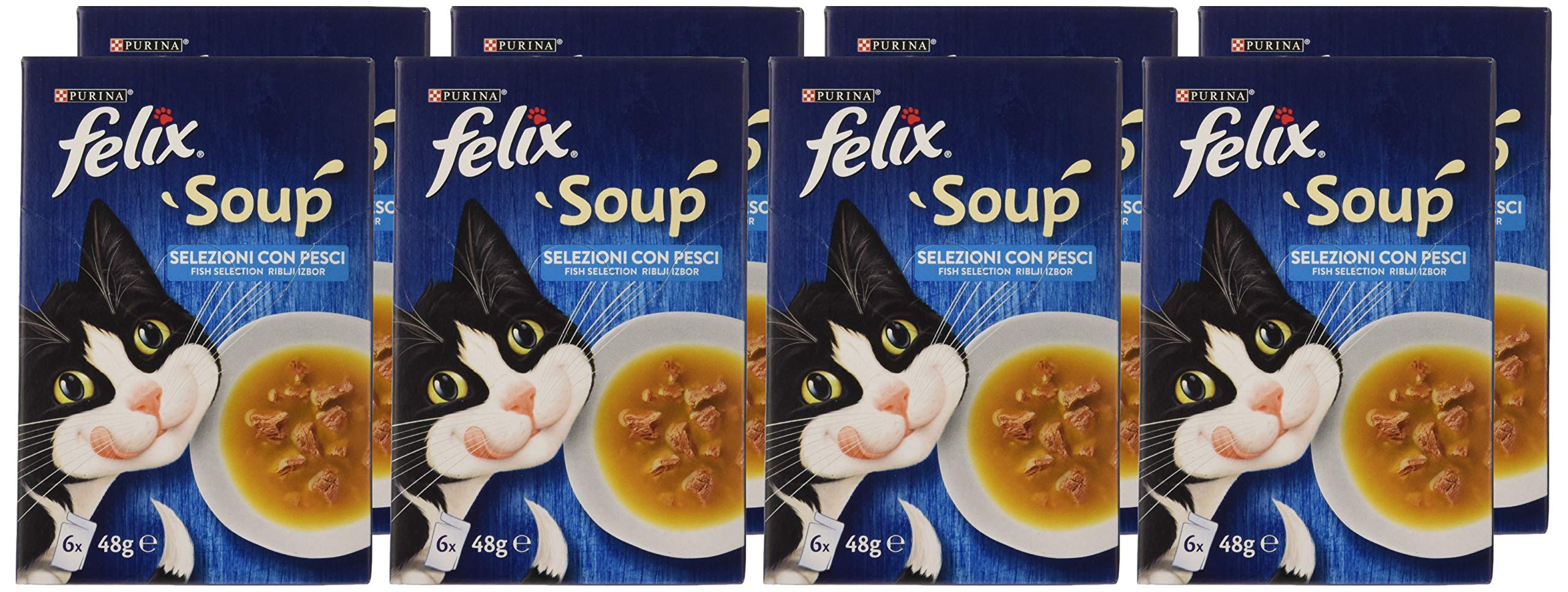 Purina Felix - Comida húmeda Original para Gatos con Bacalao, atún y Plato, 8 Paquetes con 48 Sobres de 48 g