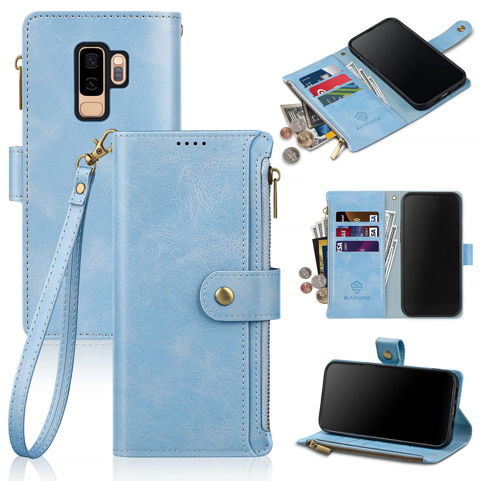 Antsturdy Compatible with Samsung Galaxy S9+ /S9 Plus Wallet case with Card Holder for Women Men Phone case RFID Blocking PU Leather Flip Cover with