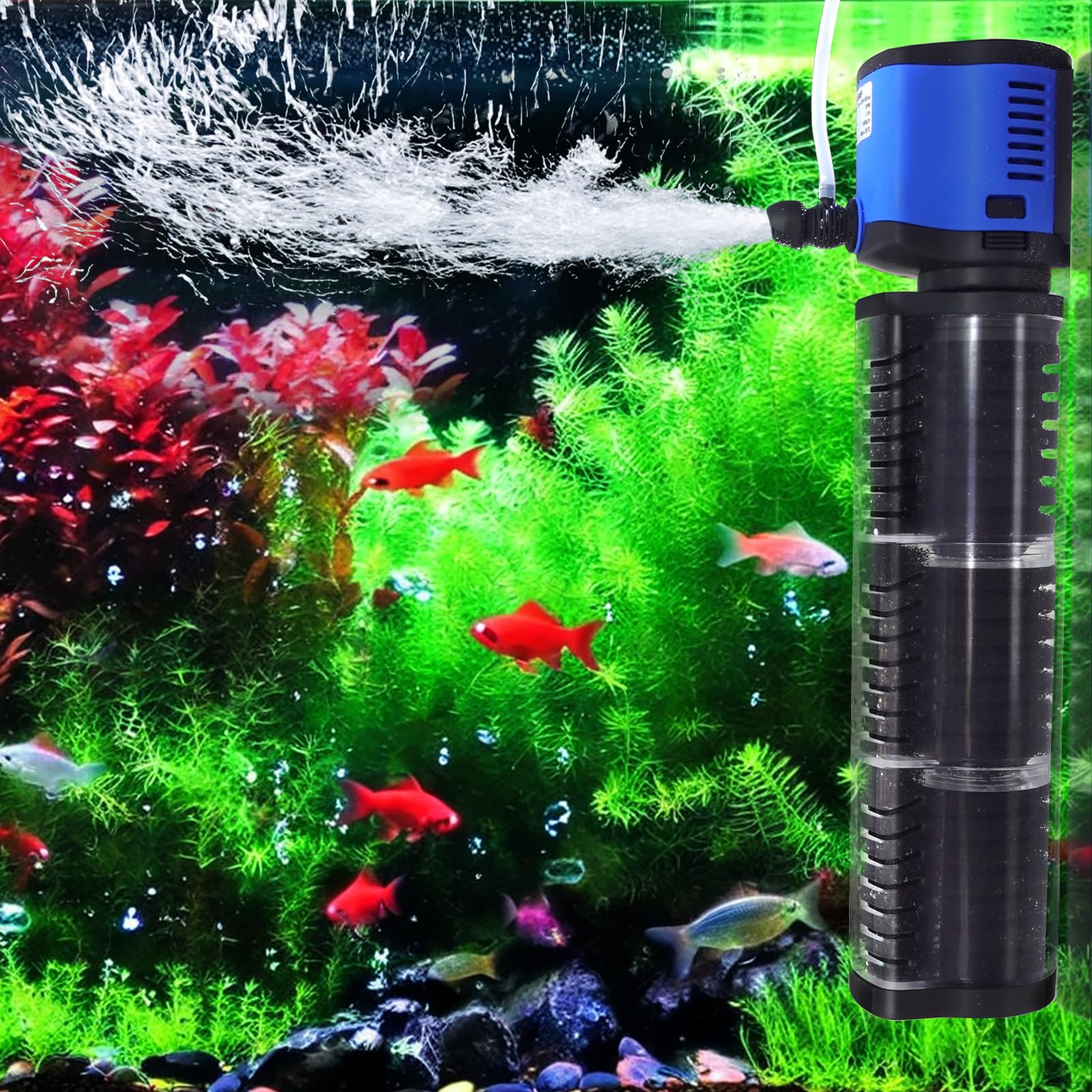 COOSPIDER Pond Filter for 35-75 Gallon, 260GPH Powerful Filtration Pond Pump, Submersible Canister Filters for Fish Turtle Tank, Cold Plunge, Clear Wavemaker Oxygen Supply, Dry Burning Protection