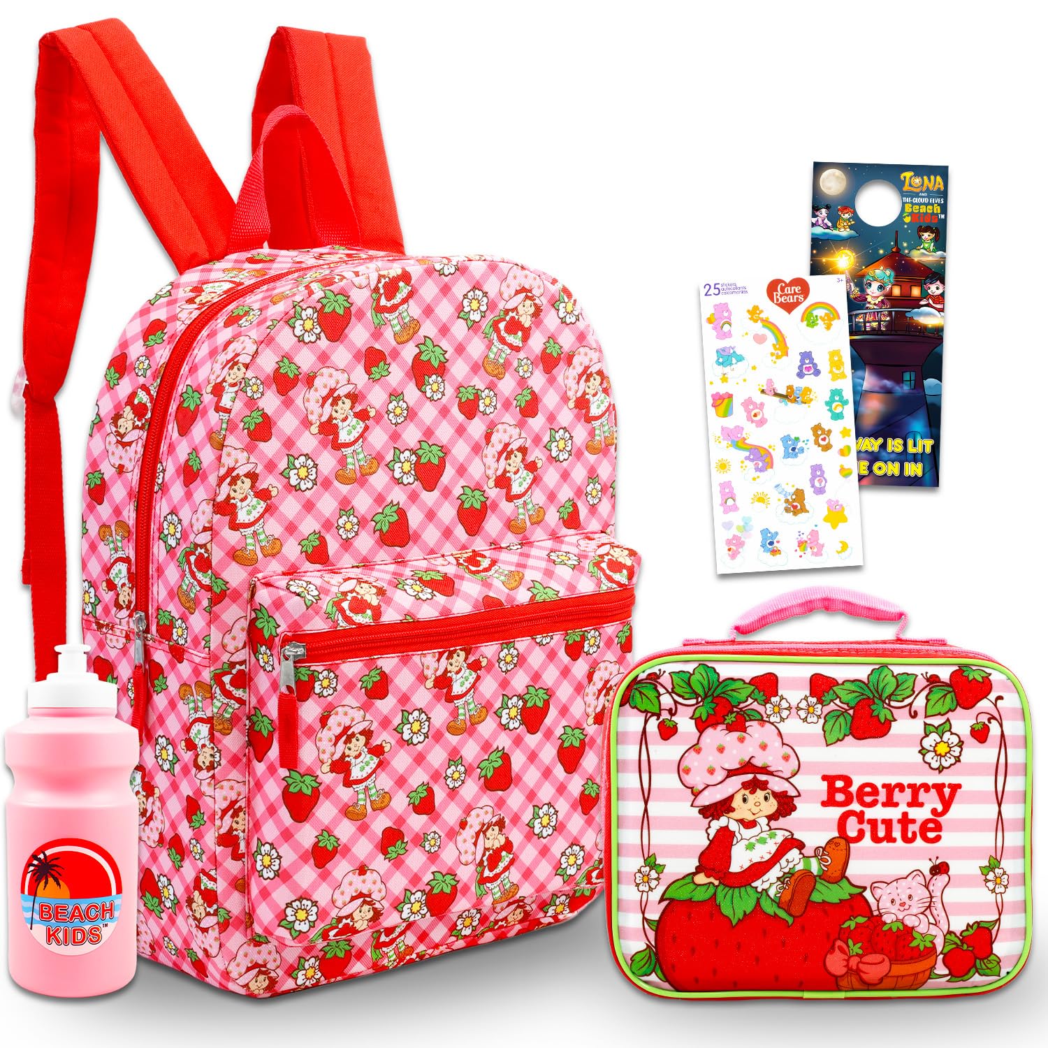 Strawberry Shortcake Backpack with Lunch Box for Girls - Bundle with 16" School Bag, Lunchbox, Water Bottle, More | Strawberry Shortcake School Backpack with Lunch Bag Set for Kids