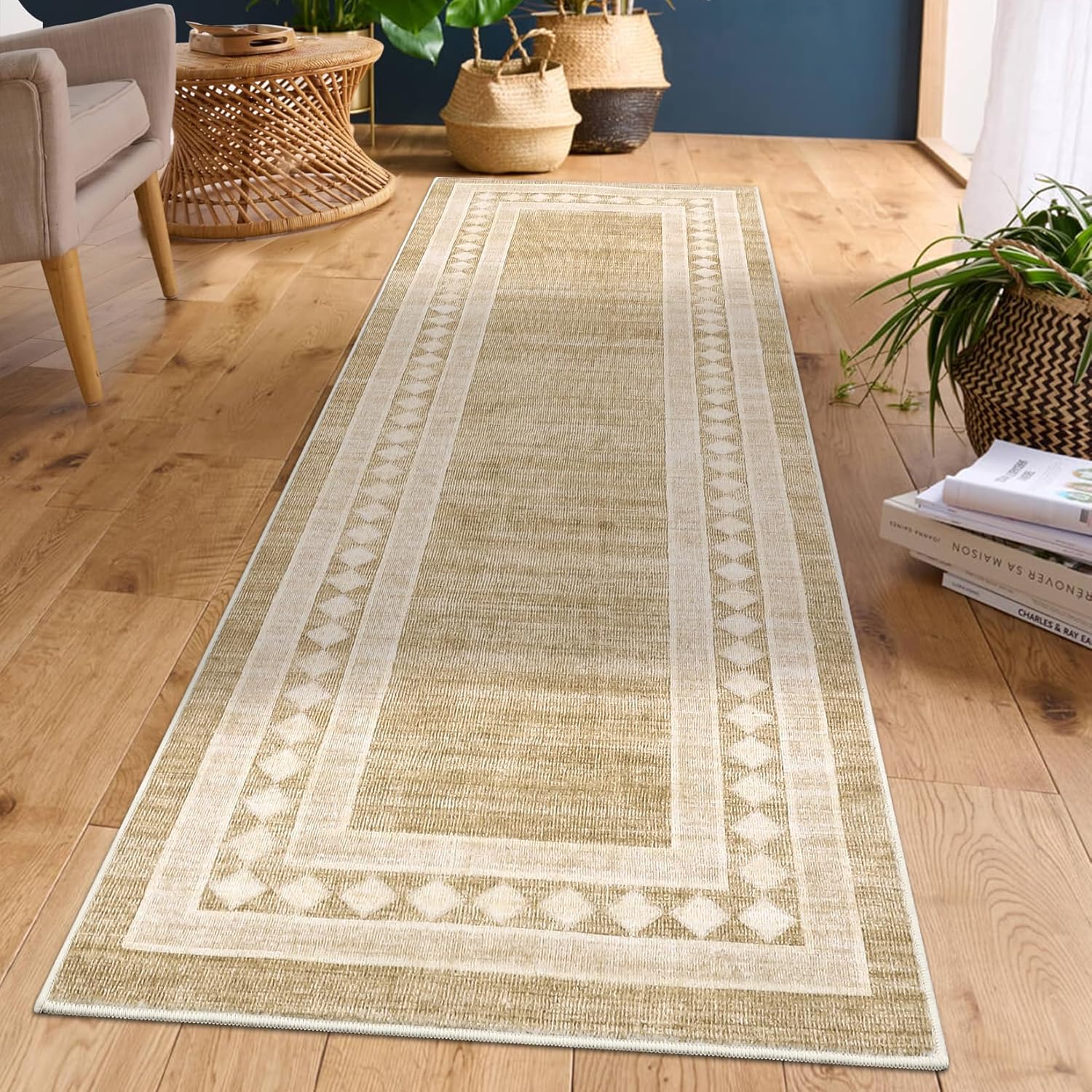 Washable Area Rugs for Living Room Modern Solid Bordered Soft Geometric Carpet - Picture 91 of 108