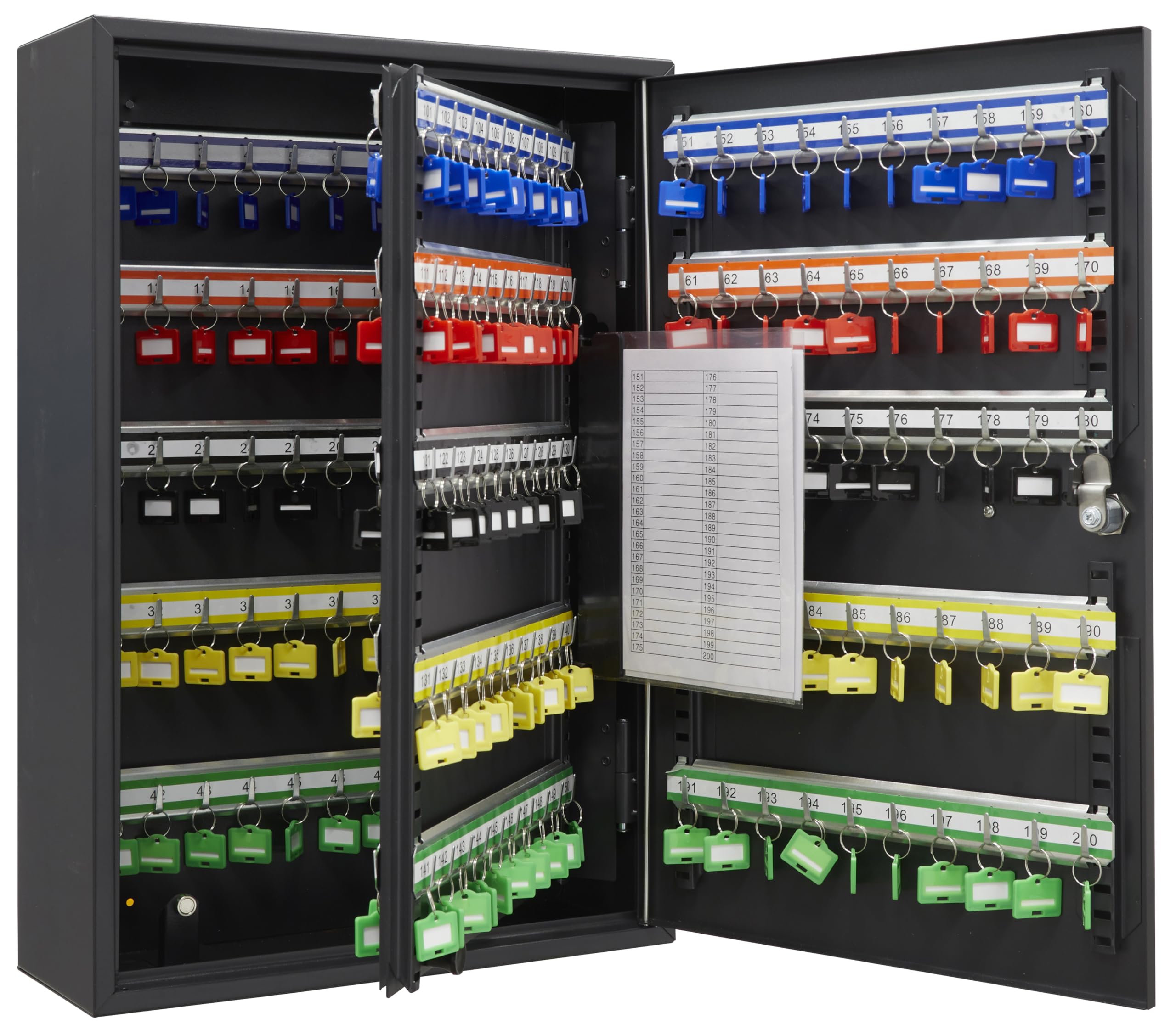 Arregui PL200EN Armario de Llaves con 200 Ganchos Regulables en Altura | Caja de Seguridad de Acero para 200 Llaves | con Cerradura Electrónica IP65 cón Códigos Programables | 55 x 38 x 14 cm | Negro