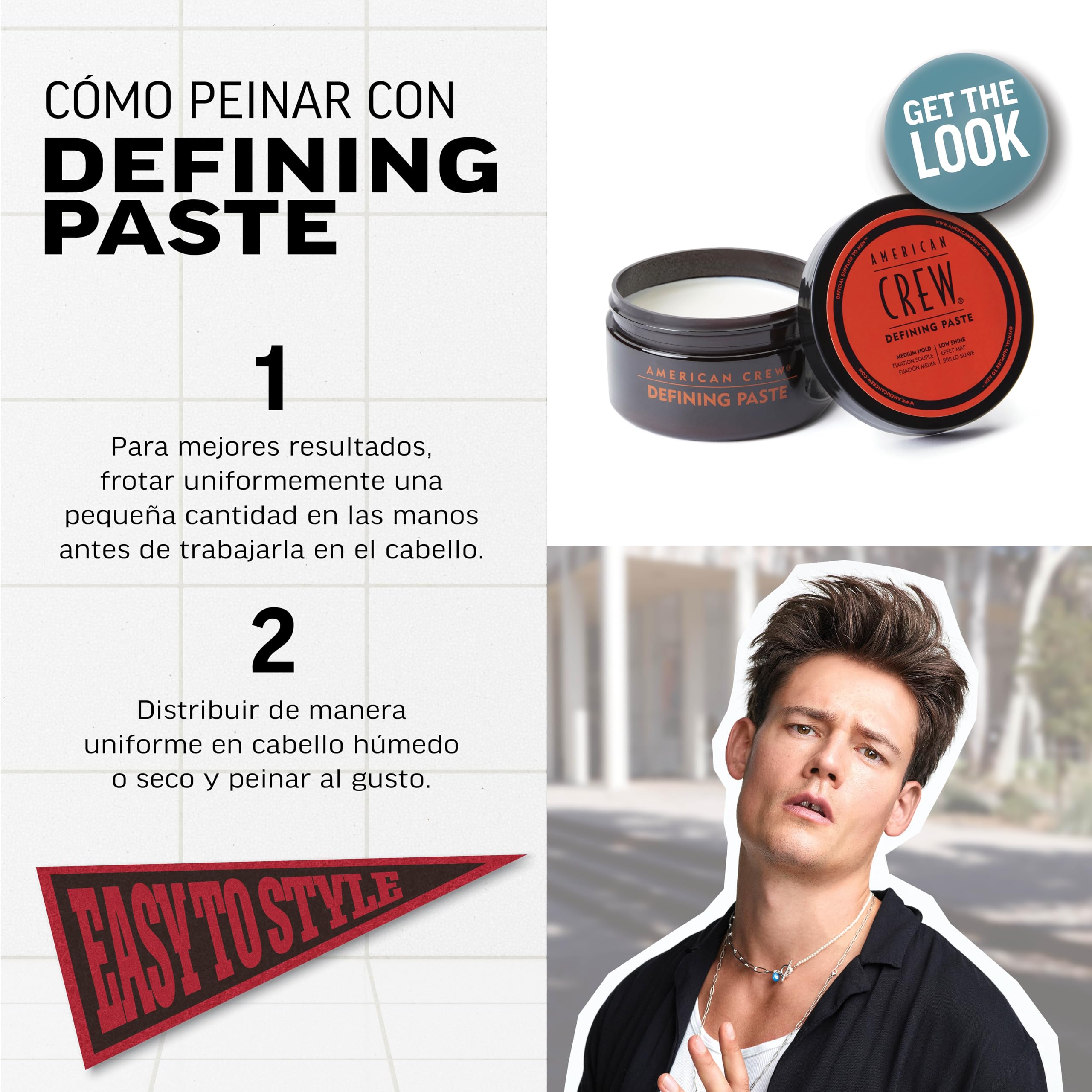American Crew Defining Cera Pelo Hombre, Crema de Definición, Fijación Media y Brillo Suave, 85g (Paquete de 2)