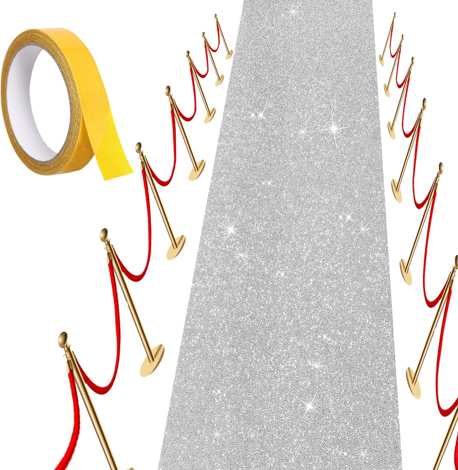 Carpet Runner Runway Rug, Glitter Silver Carpet Runner 55 GSM Thickness (2.46 x 17Feet) for Wedding Party Hallway Rug, Christmas Xmas Thanksgiving