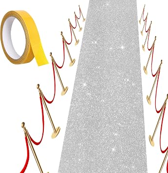 Carpet Runner Runway Rug, Glitter Silver Carpet Runner 55 GSM Thickness 2.46 x 17Feet for Wedding Party Hallway Rug, Christmas Xmas Thanksgiving