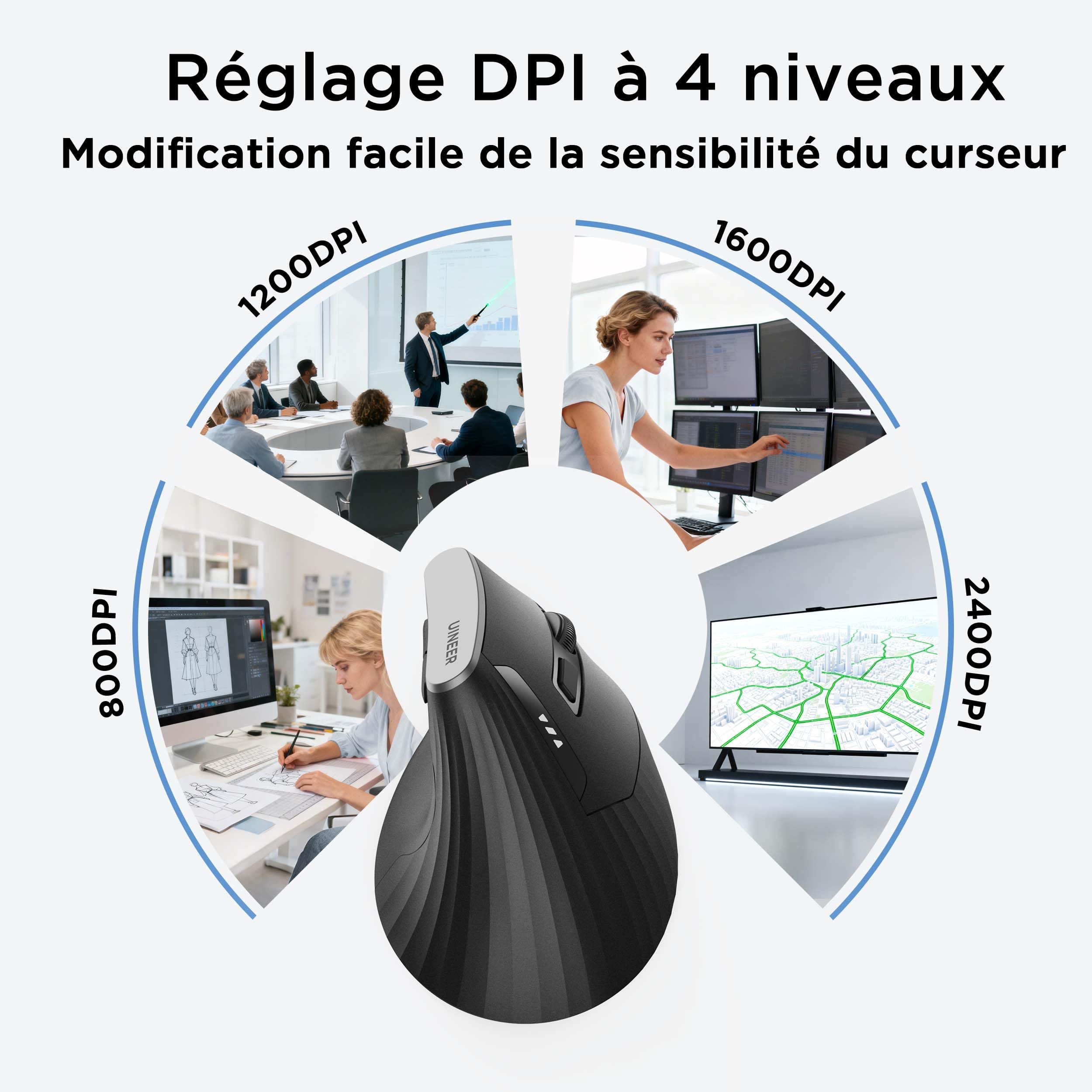 souris ergonomique sans fil, souris verticale 2,4G avec Indicateur de Batterie, DPI à 4 Niveaux, Confort et la Réduction de la Fatigue du Poignet, Idéale pour l'Usage à la Maison, Bureau, Noire