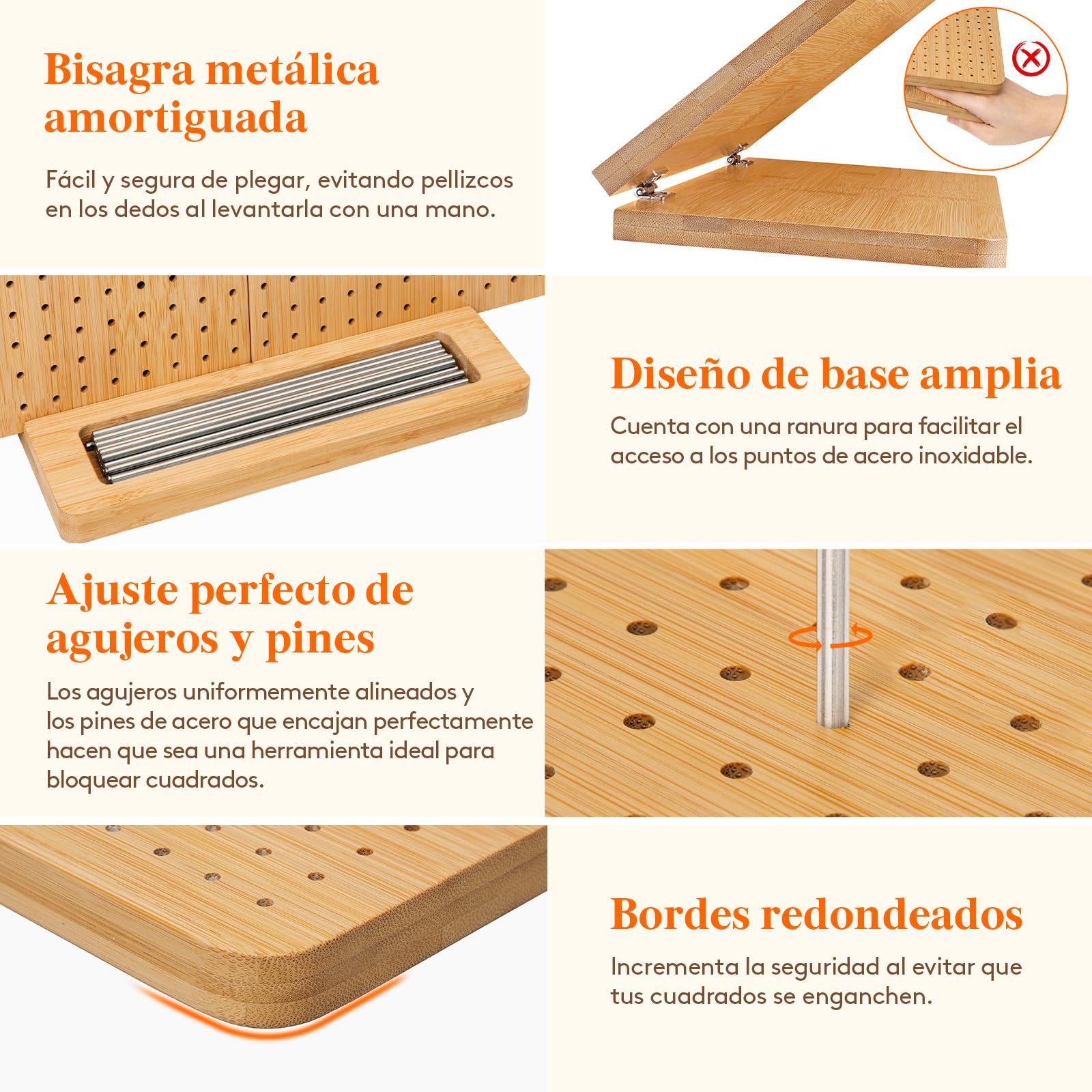 Lifewit 36,6 cm Bloqueador de Granny Square con 36 Pines, Tabla Bloqueo de Bambú para Crochet Blocking, Almohadilla de Bloqueo para Tejer, Accesorios Kit Regalos para Máquina Ganchillo Ganchillo