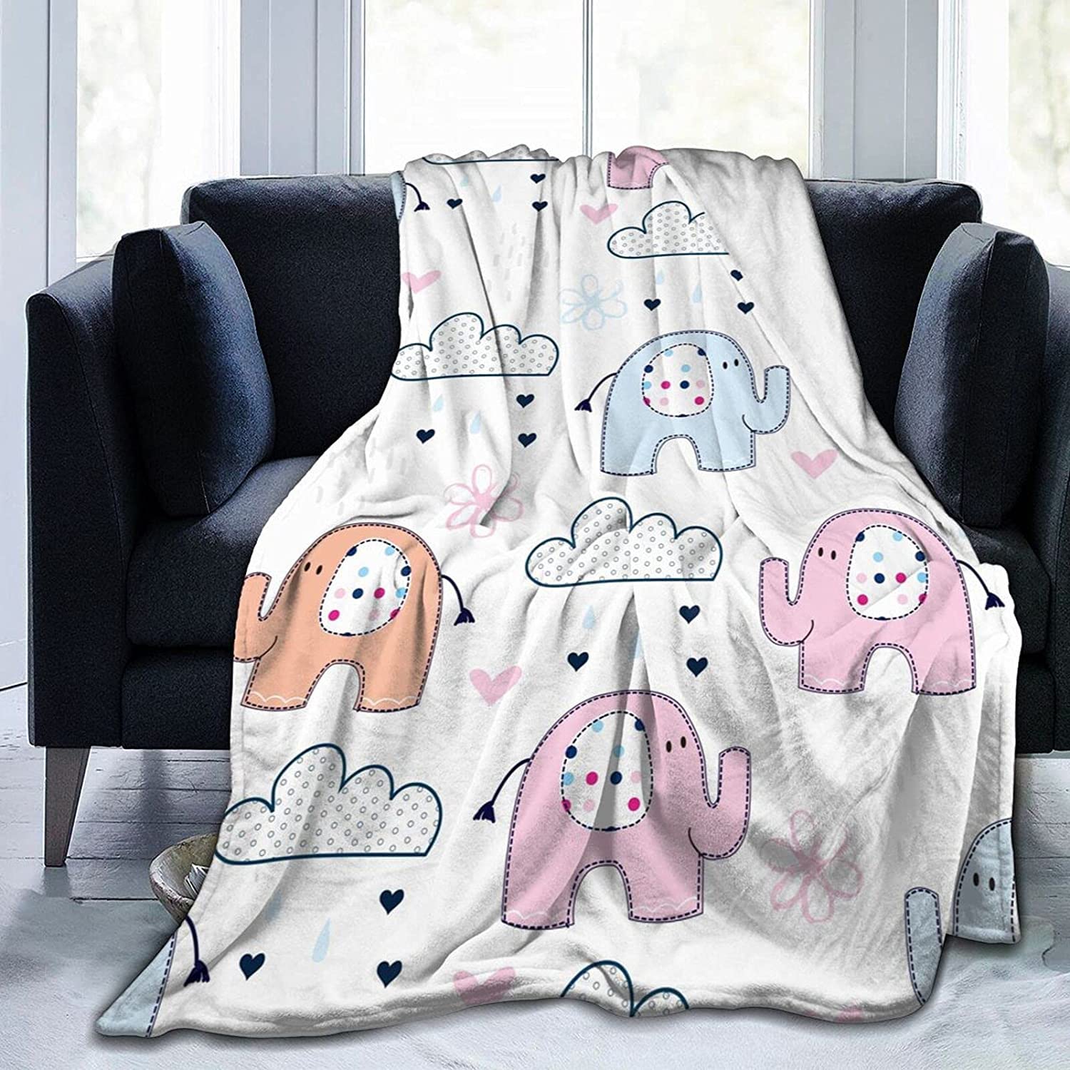 Couverture Polaire 220x240 Adulte éLéPhant de Dessin Animé Coloré, Moelleuse Plaid Canape Polaire en Microfibre pour Canapé et Lit, Plaid Couverture Lit 2 Personnes en Flanelle Douce et Chaude