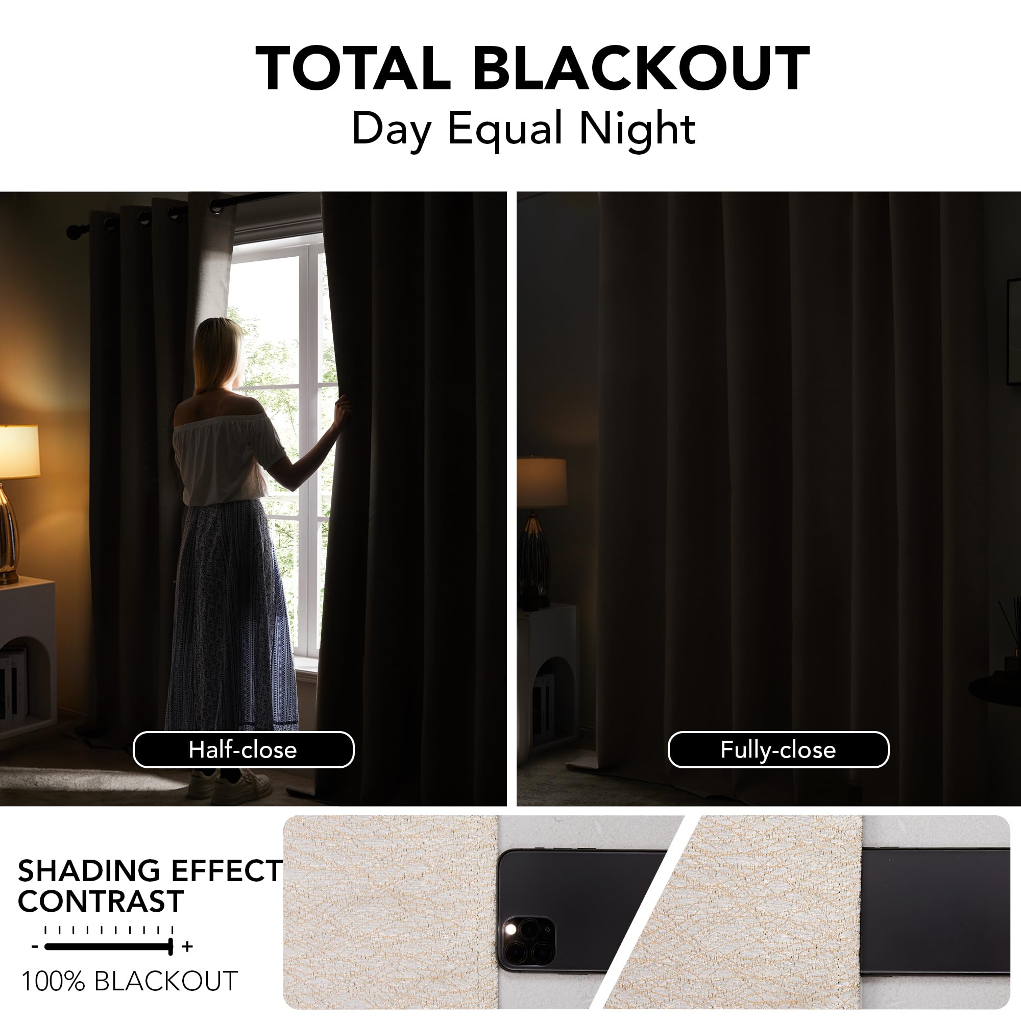 Deconovo Christmas Curtains, Curtains 63 Inch Length, Blackout Curtains for Bedroom, Black Out Curtains 63 Inch Long, Jacquard Window Curtains Drapes, Caramel, 52W X 63L, 2 Panels