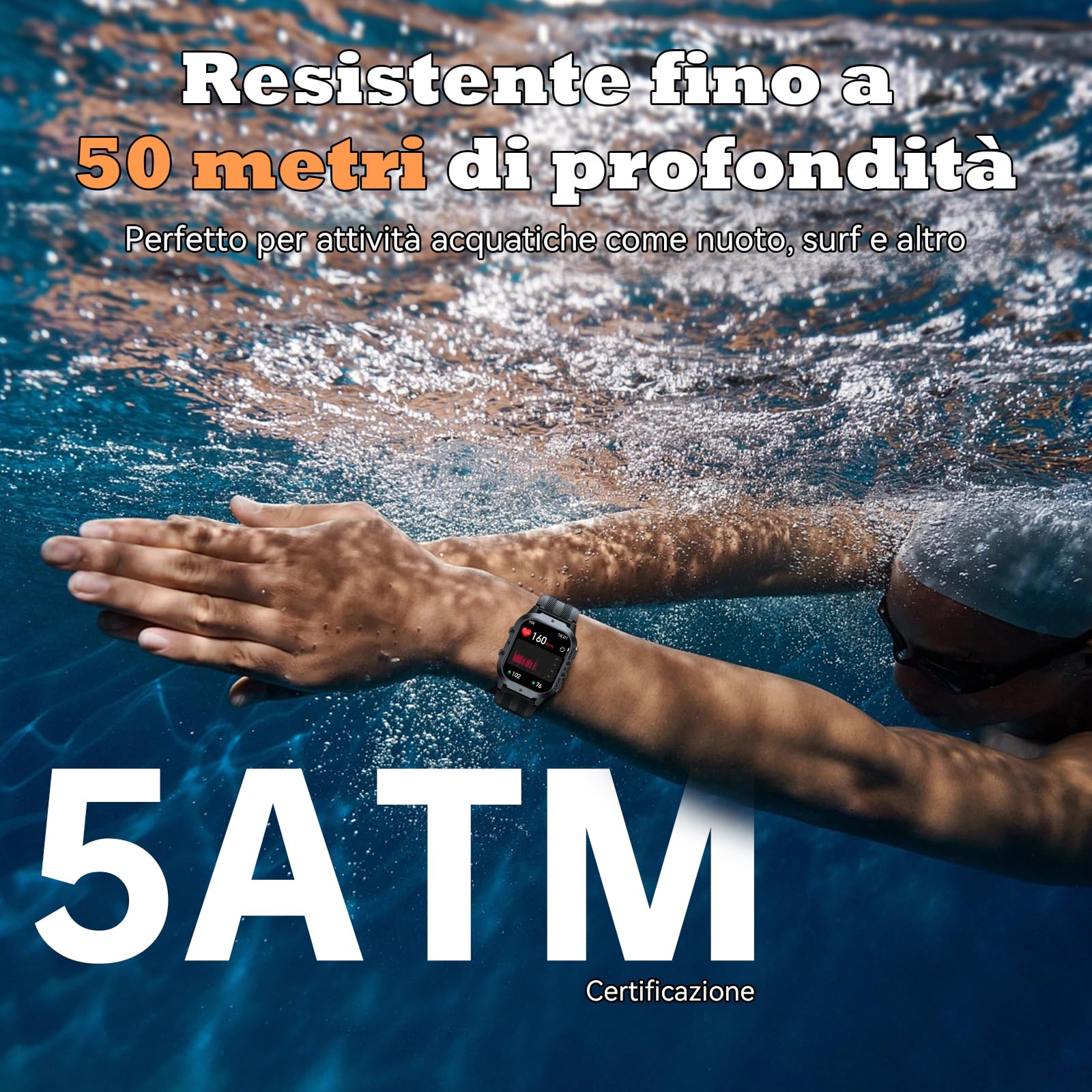 OUKITEL Orologio Smartwatch Uomo Militare Rugged 1.96'', Chiamate Bluetooth, 120+ Modalità Sportive, 5ATM Impermeabile, -40℃~70℃ Resistente, Cardiofrequenzimetro, Sonno, Bussola, Torcia, Android iOS