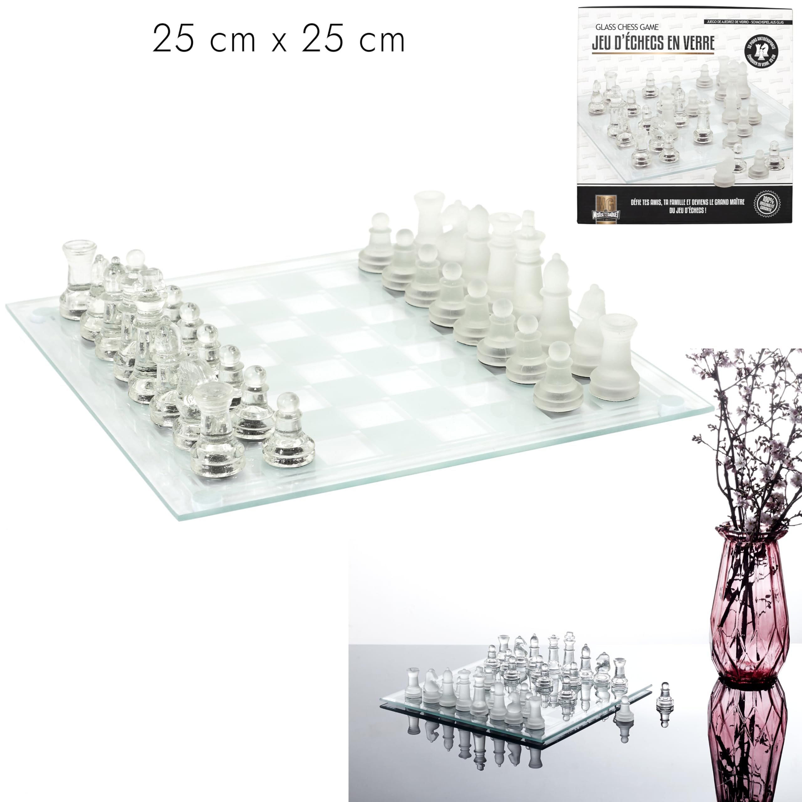 MISTER GADGet - MG3328 Jeu D'échecs en Verre Design Original - Format Pratique 25 x 25 cm - Divertissement et Cadeaux - Couleur Transparente - Taille L