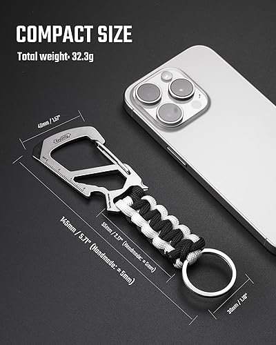 Miniatura 6 de KeyUnity KC00 Paracord Llavero Mosquetón, 550 Cordones de paracaídas Multiherramienta para exteriores, mochilas, hombres y mujeres