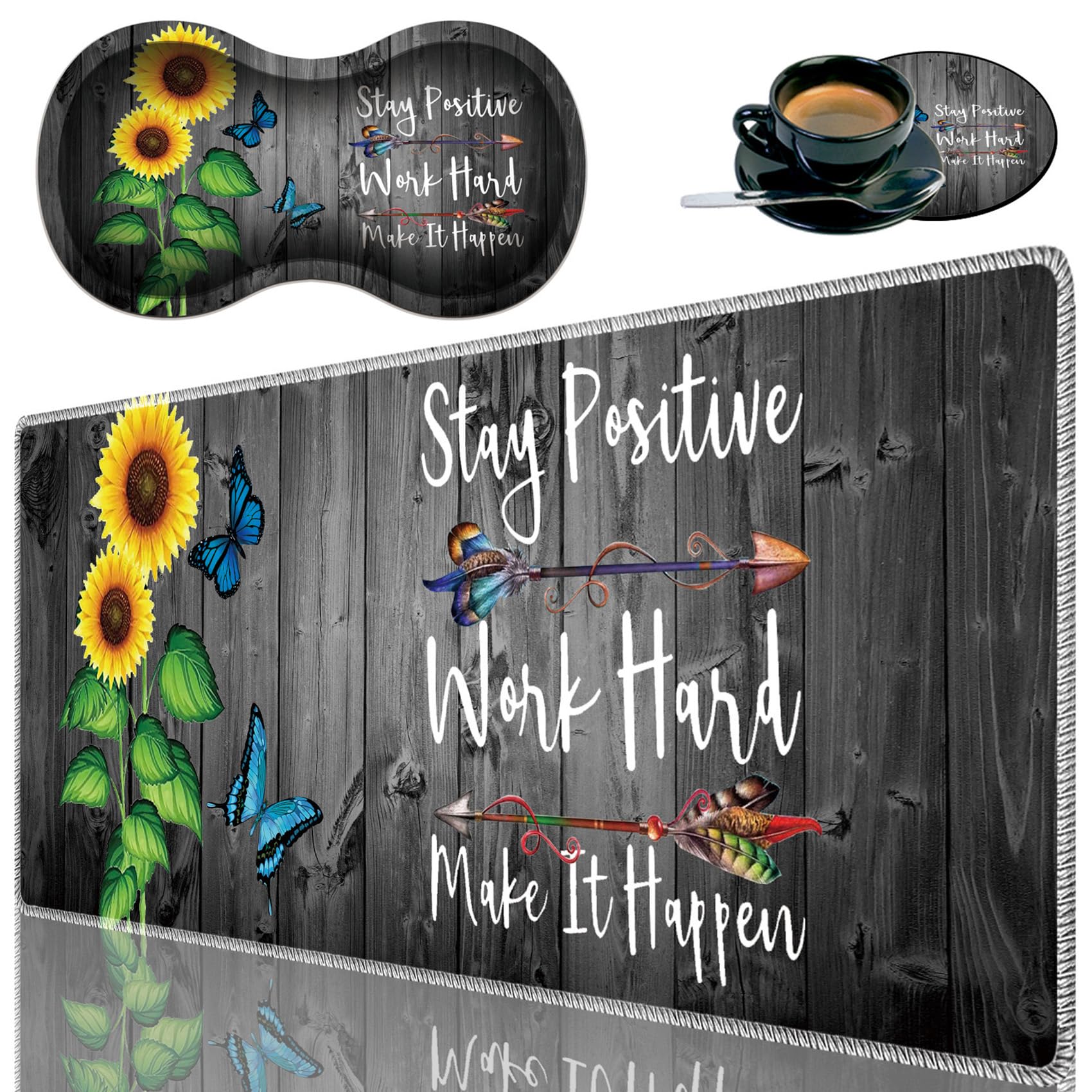 Durable Desk Mat + Wrist Rest Pad + Coasters Set, Large Gaming Office Mouse Pad 31.5 "x 11.8", Extended Non-Slip Rubber Keyboard Pad, Laptop & Home,