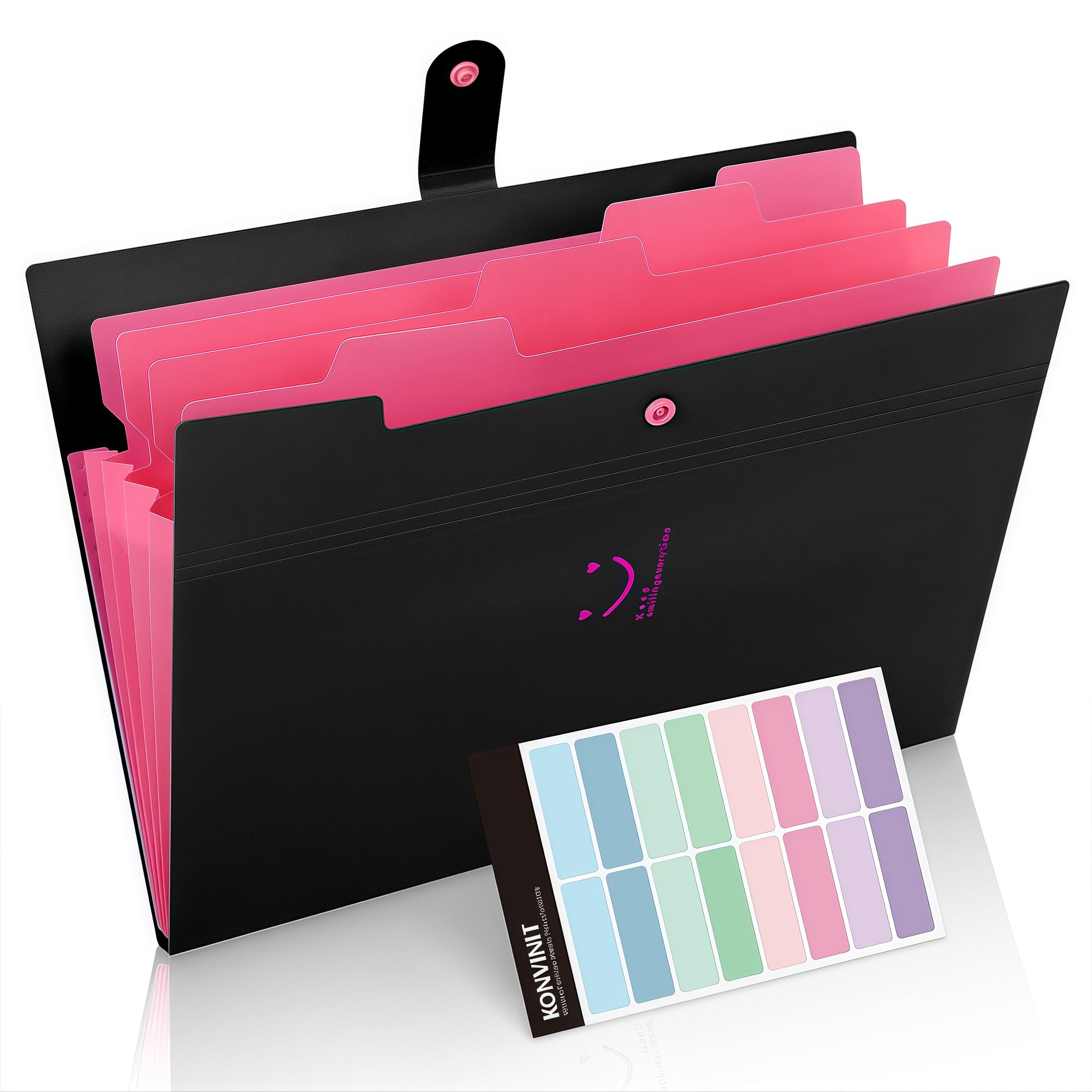 Expanding File Folder A4 File Folder 5 Pockets File Organiser High Capacity with Buckle Closure for Office School Home,Black Cover