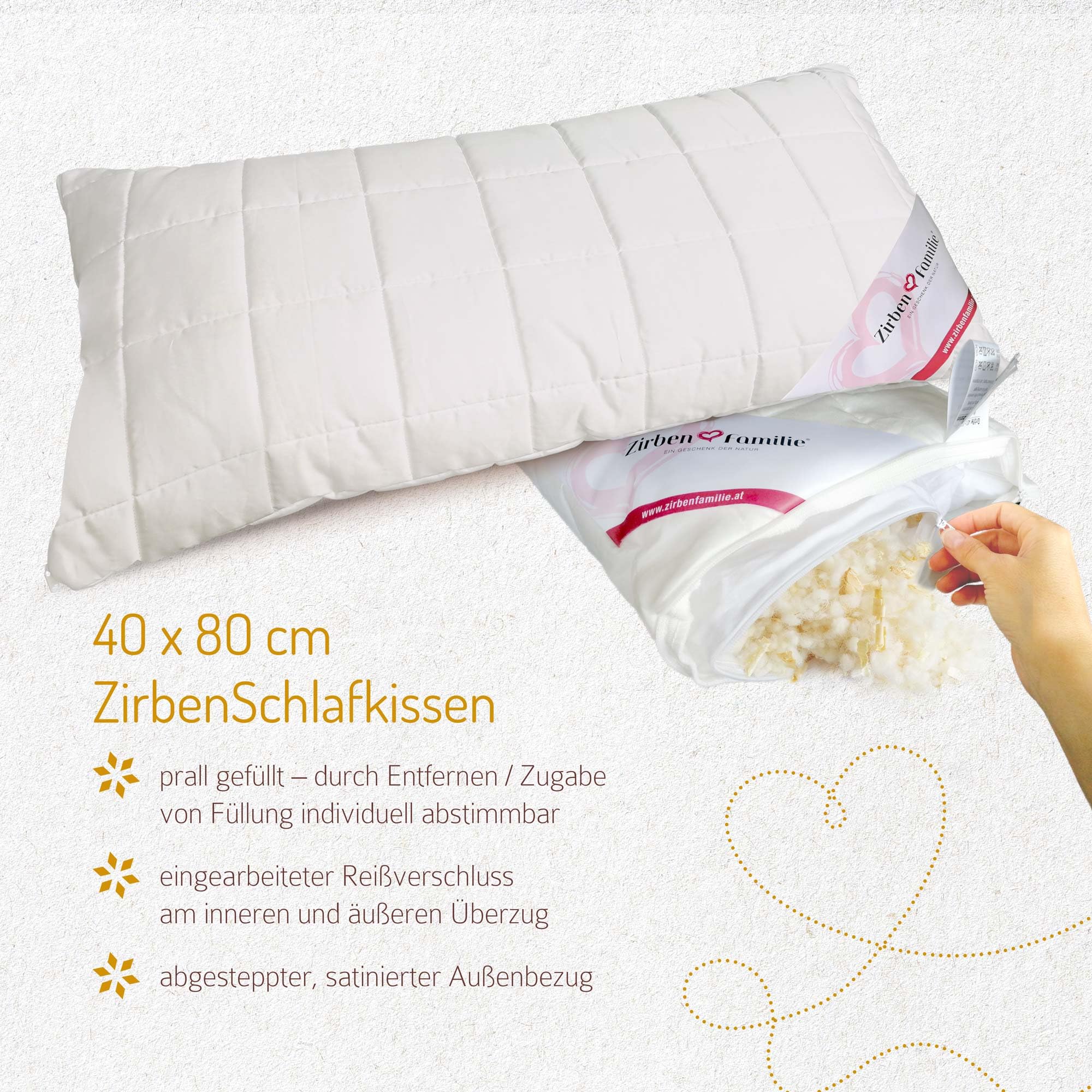 Zirben Familie ZirbenSchlafkissen 40x80cm