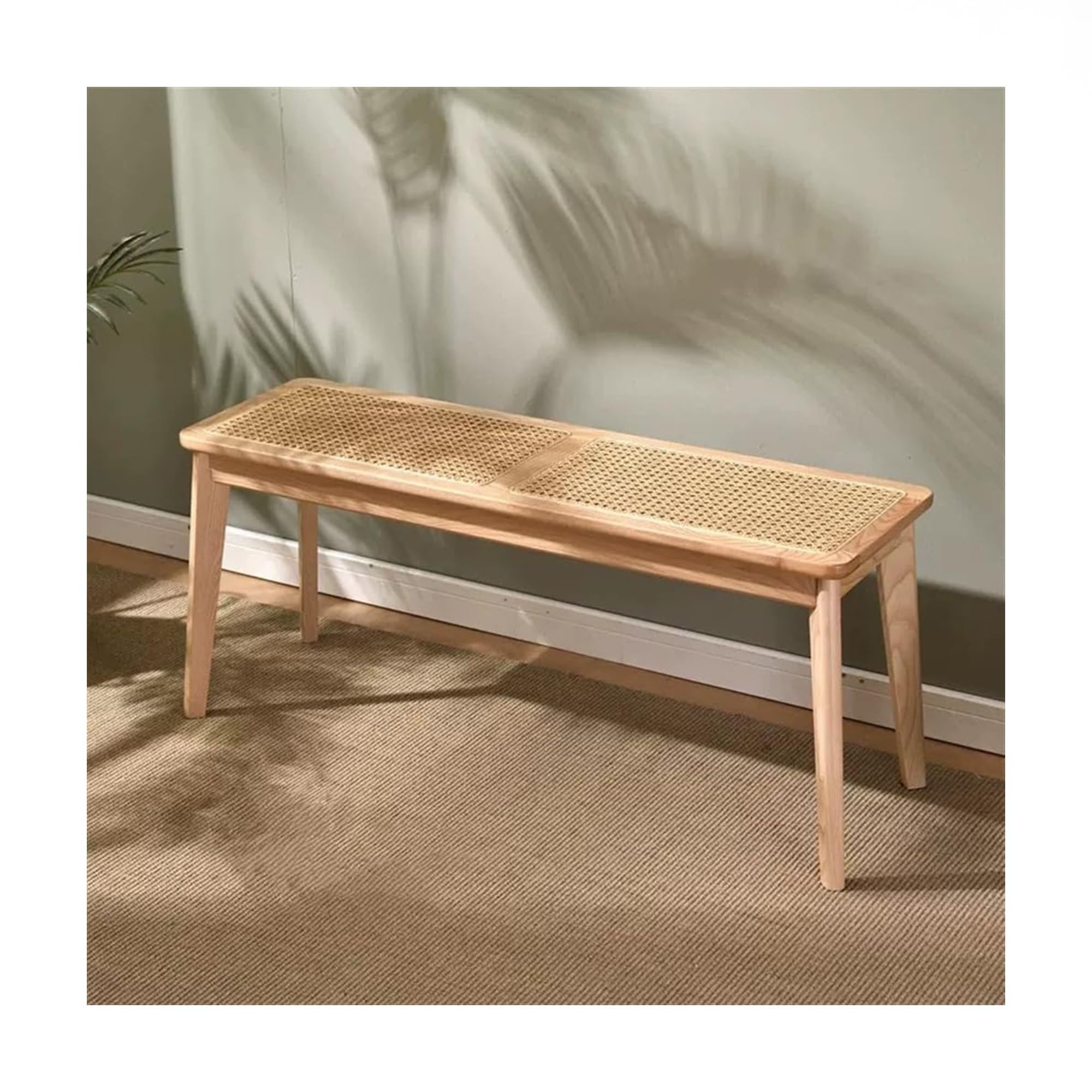 Banc d'entrée en rotin de style ferme, tabouret en bois massif de 100 x 29 cm aux angles arrondis