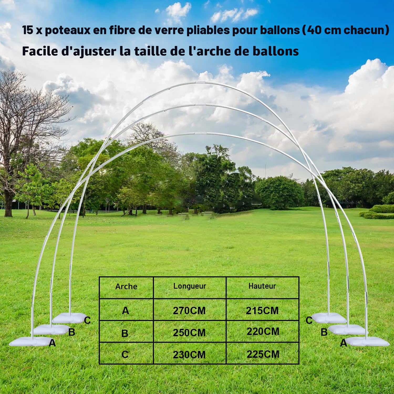 Arche de ballons, kit d'arche de ballons, support de ballons réglable, idéal pour la décoration de ballons lors d'anniversaires, mariages, Noël, fêtes prénatales et divers événements