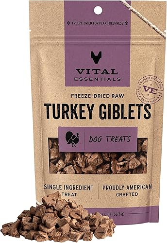 Vital Essentials Golosinas para perros con menudas de pavo, 2 onzas, crudas liofilizadas, un solo ingrediente, golosinas de entrenamiento con alto