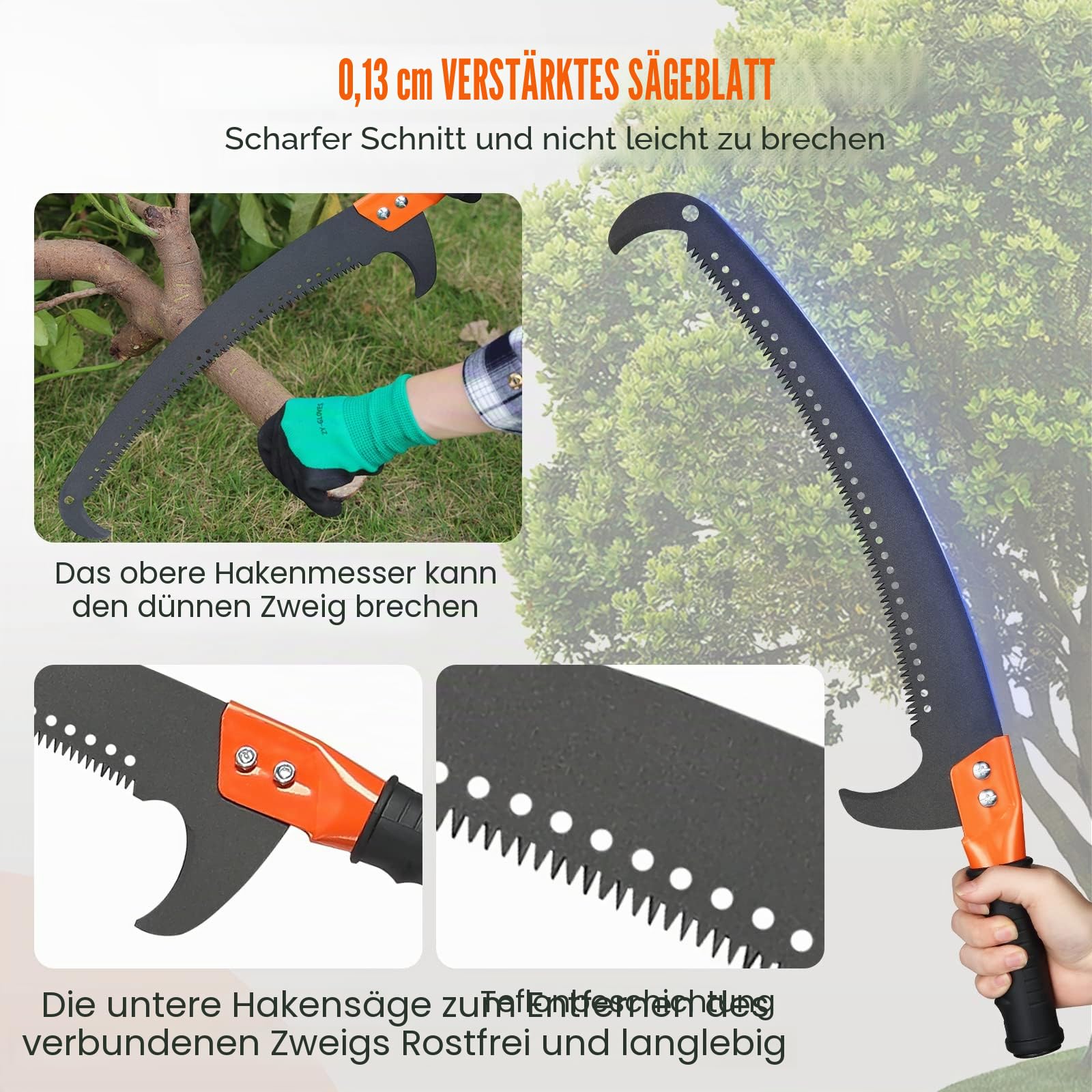 VEVOR Manuelle Stangensäge 8 m, scharfe Stahlklinge und Schere 2,2–8,2 m ausziehbare Baumschere, hohe Äste, Astschneider mit leichten 8 Fiberglasgriffen,zum Beschneiden von Handflächen und Sträuchern