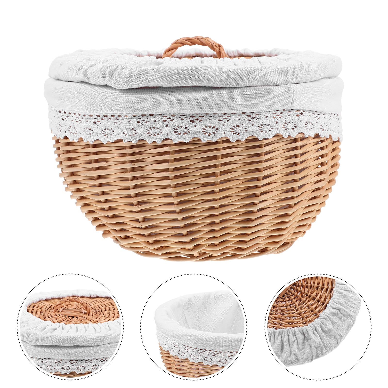BESPORTBLE Cestino Intrecciato in Vimini Bianco Cestino per Conservazione Snack e Dolci Coperchio Organizer Alimentare per Supermercato e Ufficio