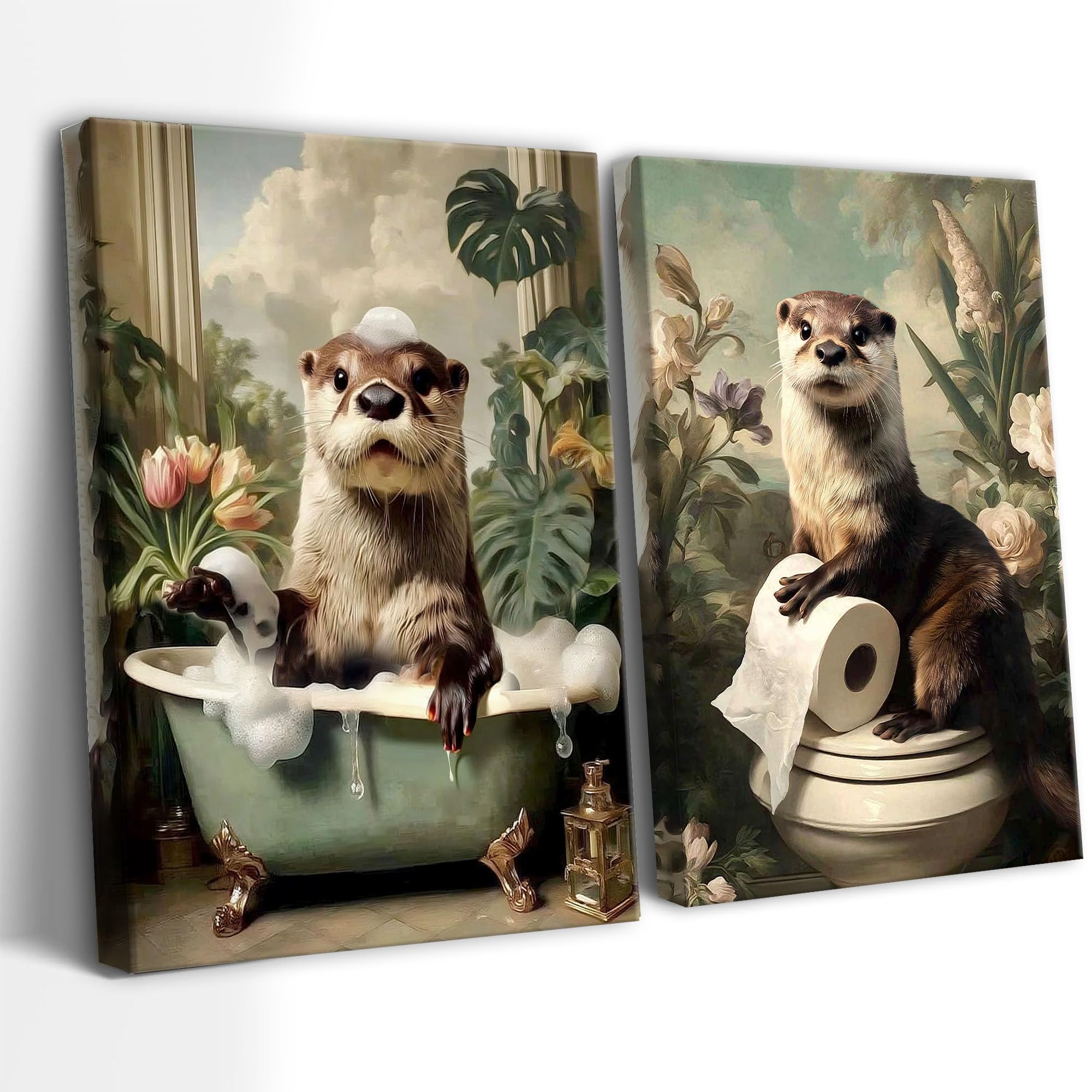 Frimeeme Otter Canvas Wall Art for Bathroom Decor 12x16 Inch