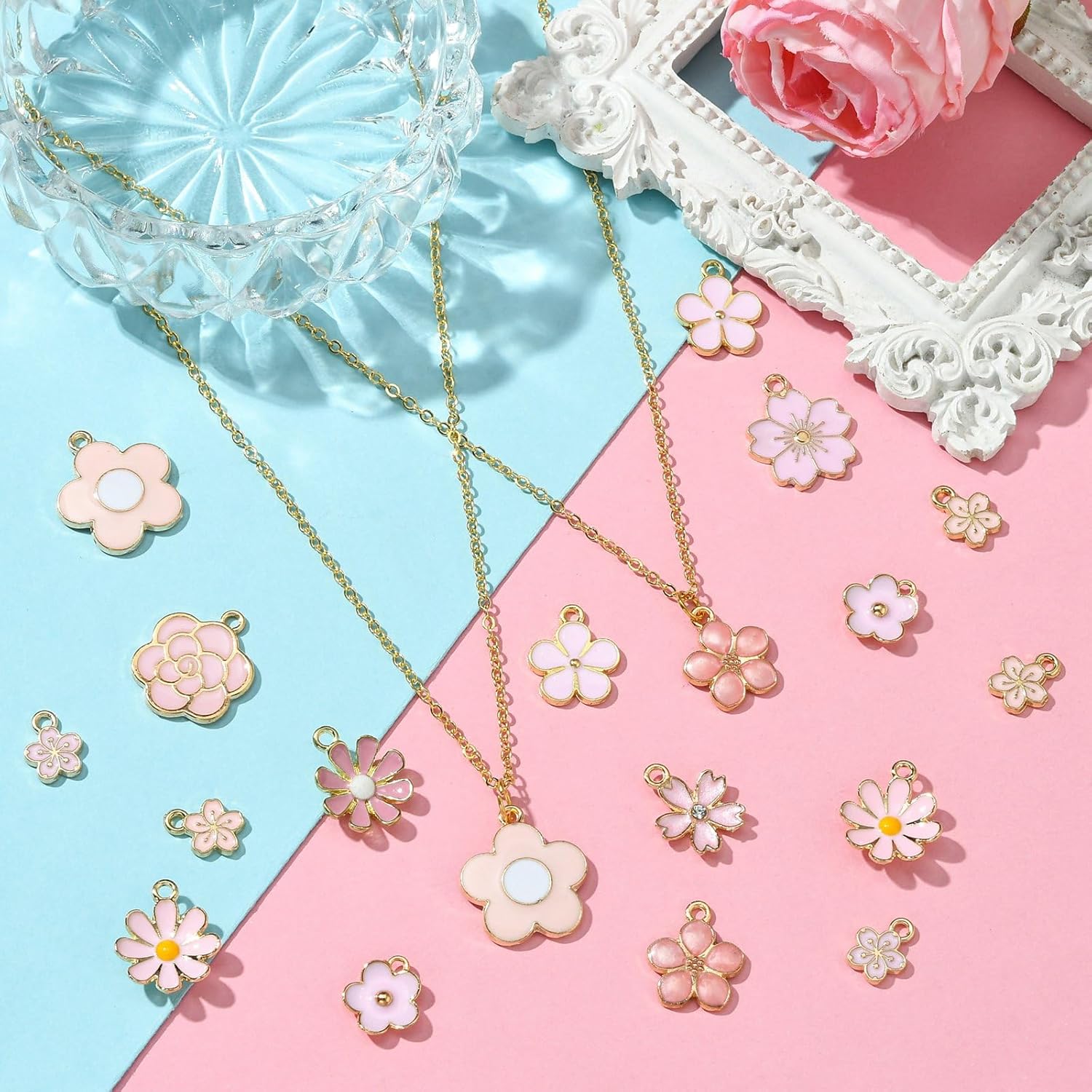 DanLingJewelry 60Pcs 12 Styles Pink Series Enamel Flower Charms Spring Summer Floral Cherry Blossom Charms for Jewelry Making Supplies - Image 5