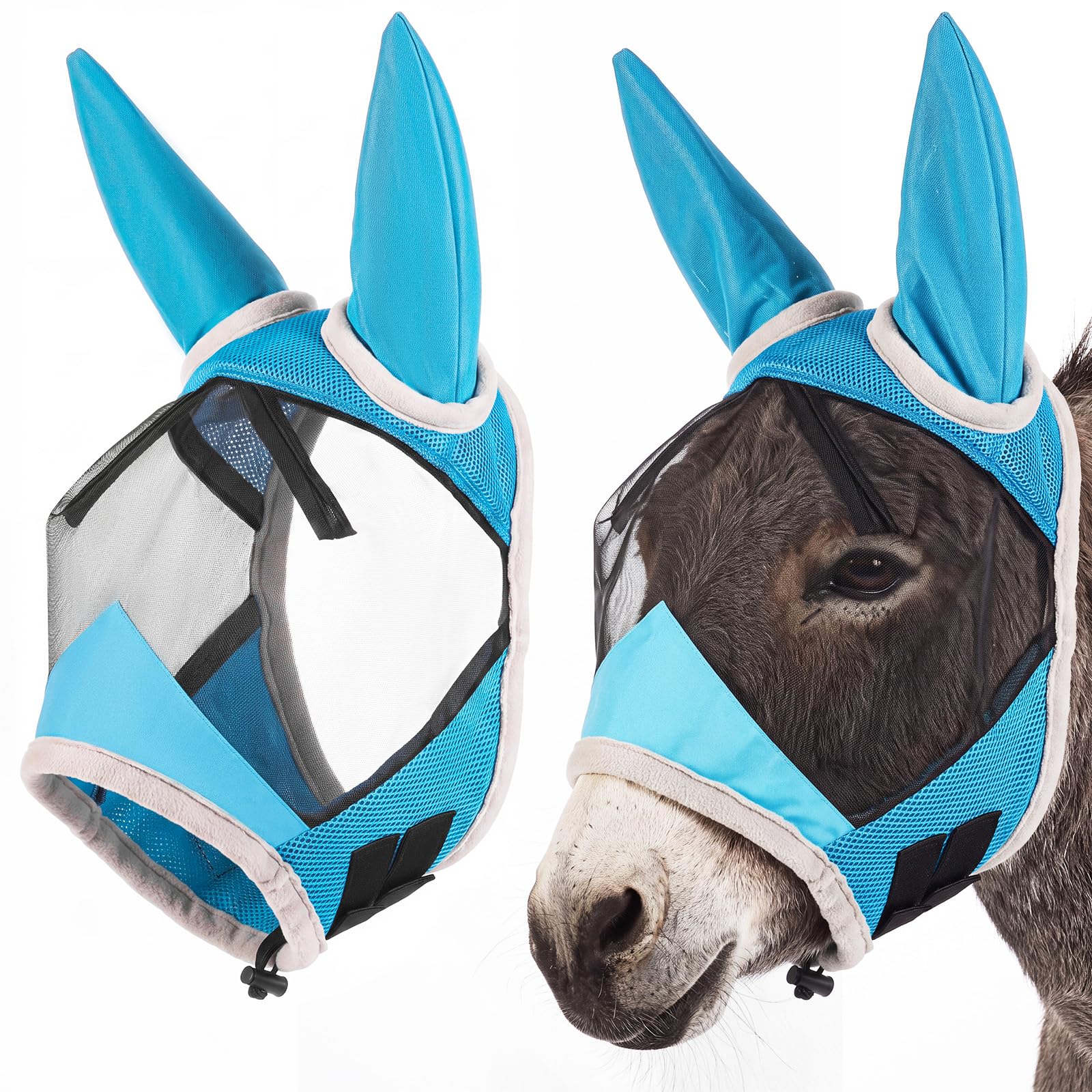 Yeyeplum Mini Donkey Fly Mask with Adjustable Drawstring, Donkey Fly Mask with Ear Protection, Breathable Mesh Eye Cover, Lightweight Soft Fabric Bug Shield for Mini Donkeys
