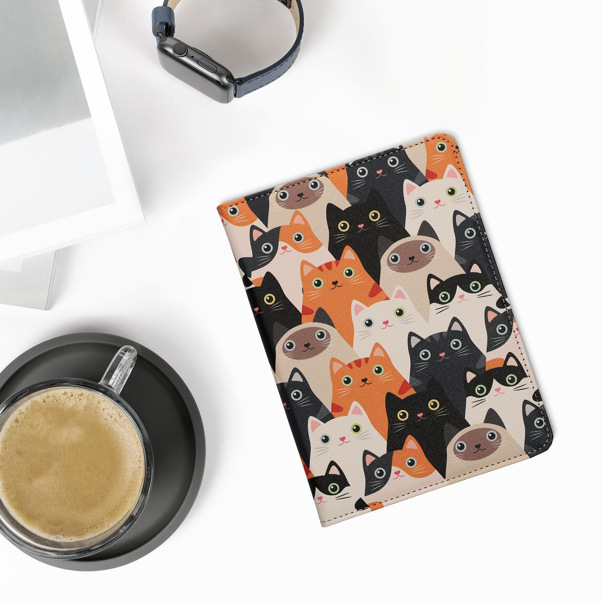kwmobile Étui Compatible avec Amazon Kindle Paperwhite (2024)/Colorsoft Coque - Étui à Rabat magnétique Tablette eReader Similicuir avec Sangle - Orange-Noir-Blanc