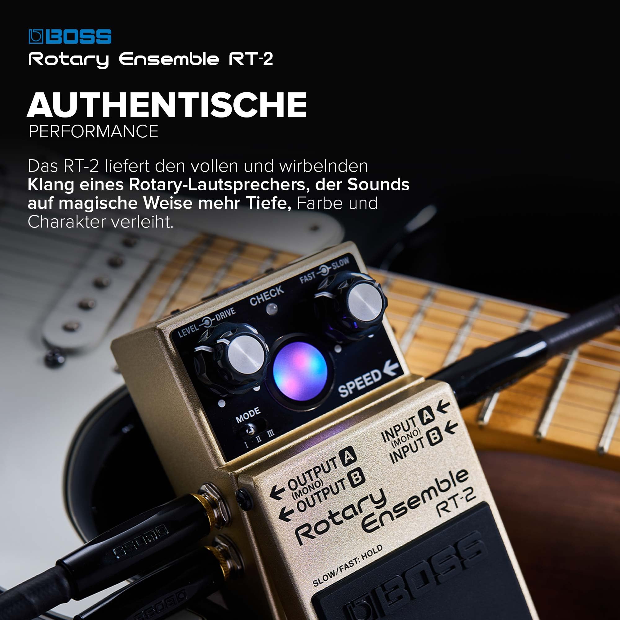 BOSS RT-2 | Kompaktes Rotary Ensemble Pedal | Authentische Rotary-Speaker-Sounds | Speziell für Gitarre & Keyboard | 3 vielseitige Modi | Mehrere Modulationseffekte in einem