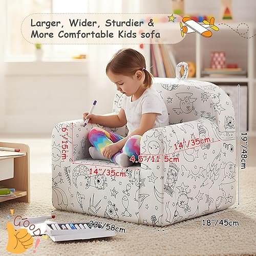 Miniatura 77 de Tiita Silla para niños, cómodo sofá plegable para niños, sofá ligero para niños con asa de transporte y bolsillos laterales, reposabrazos de espuma