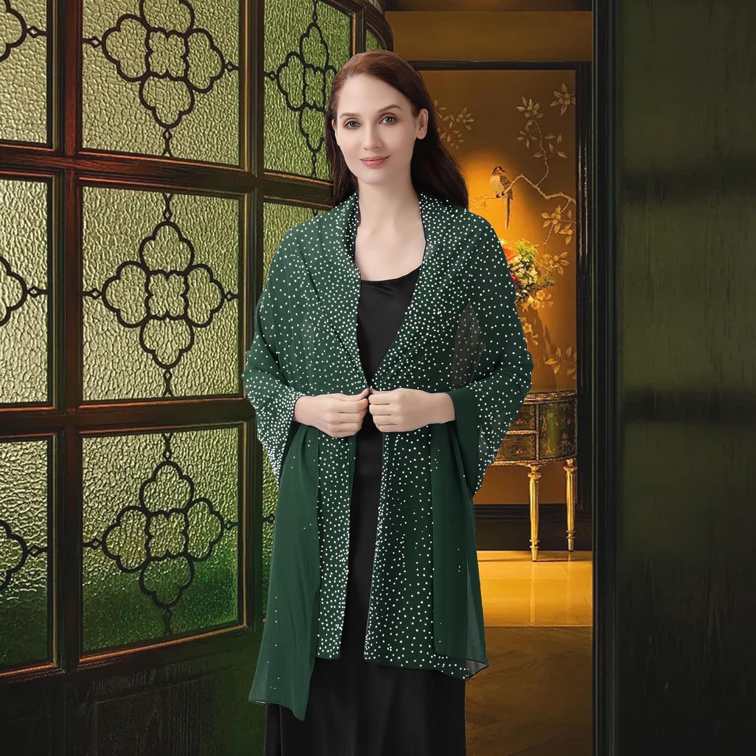 Ladiery Shawl and Wraps for Evening Dresses, Soft Sheer Chiffon Sparkly Rhinestone Wedding Scarf Formal Shawl Wraps for Women - Image 6