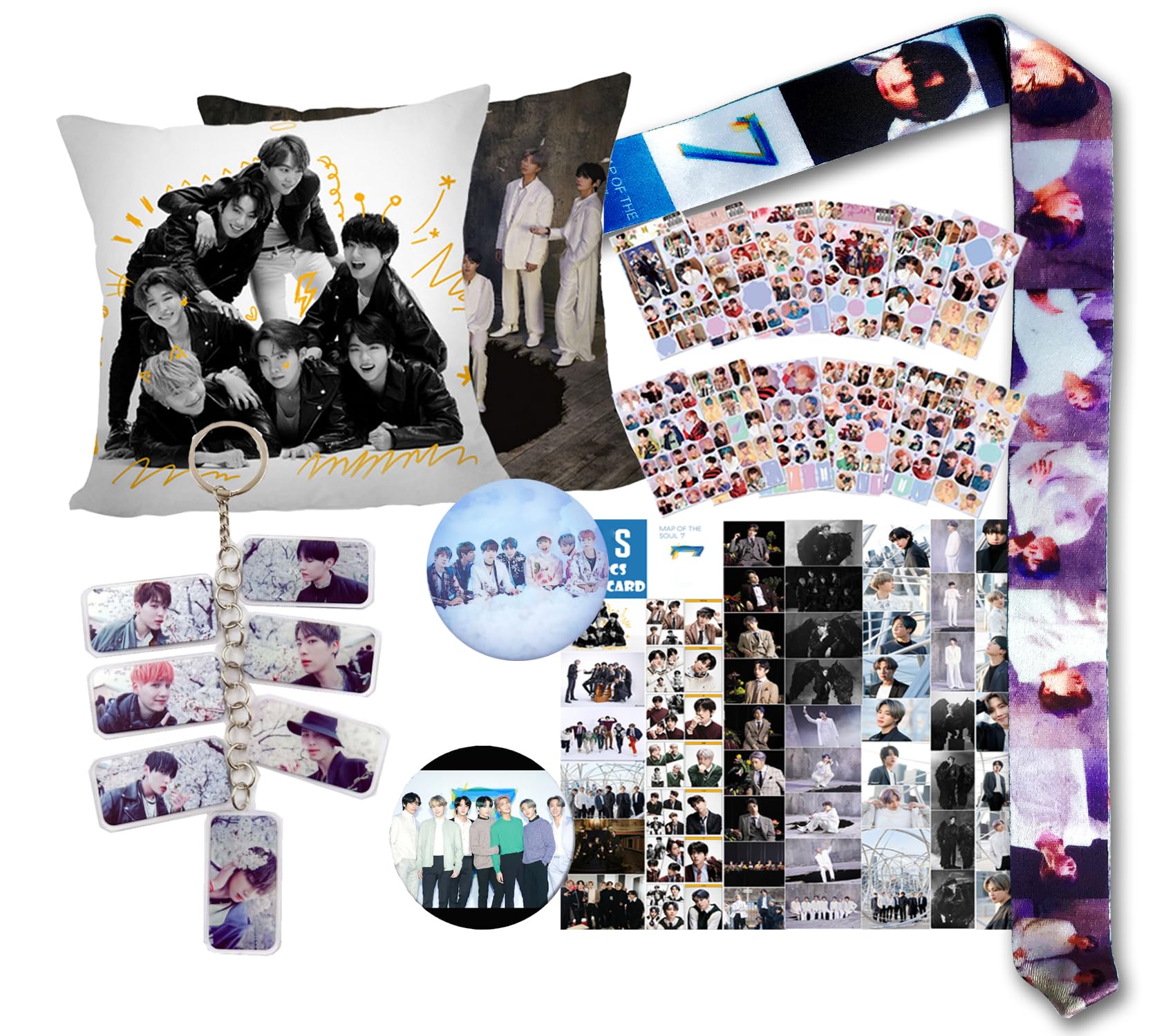 Gift Set - Including 1Pcs Double-Sided Printed Throw Pillow Case, Card, Stickers, Badge Pins, Lanyard, Phone Holder Ring, Key Chain