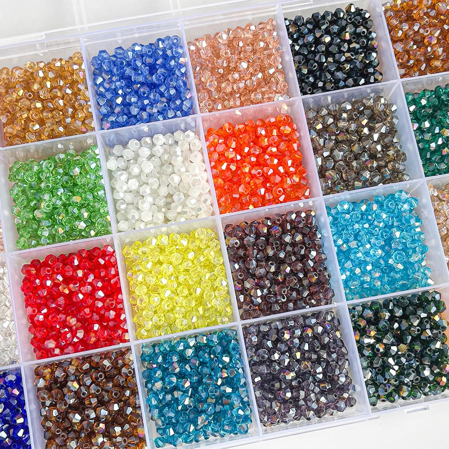 Rubdub 4800pcs 3mm Crystal Beads Bicone Bracelet Beads Bulk Small Faceted Glass Beads for Necklace Earring Keychain Dolls Jewelry Making (24 Colors Rainbow AB)