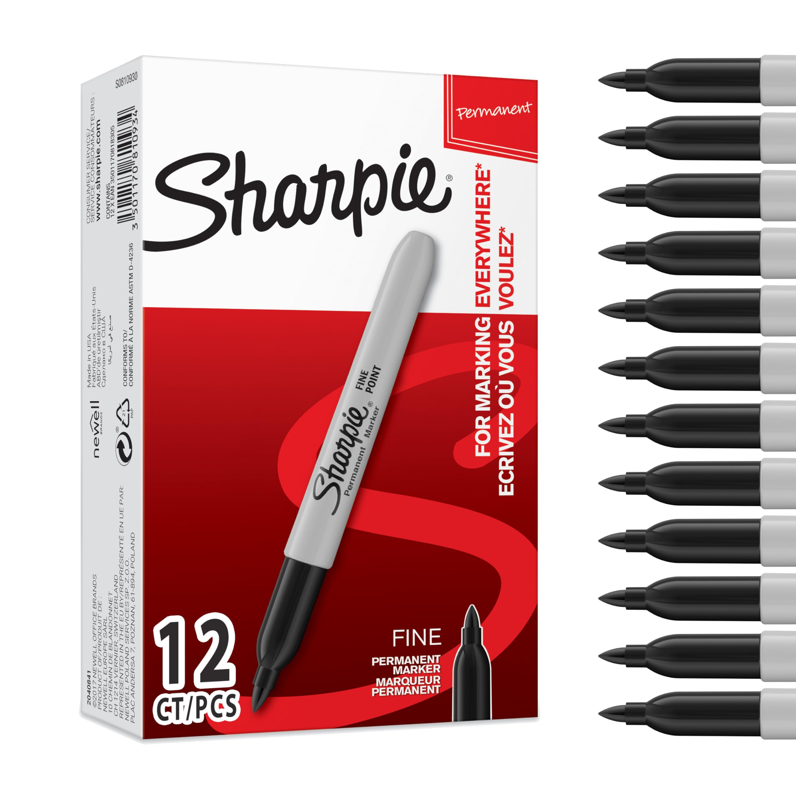 Sharpie rotuladores permanentes | punta fina | color negro | caja de 12 marcadores | material escolar ideal