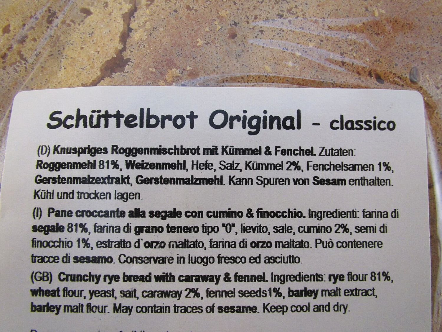 Bauern Schüttelbrot mit Kümmel + Fenchel Krt. 20 x 150 gr. - Fritz & Felix