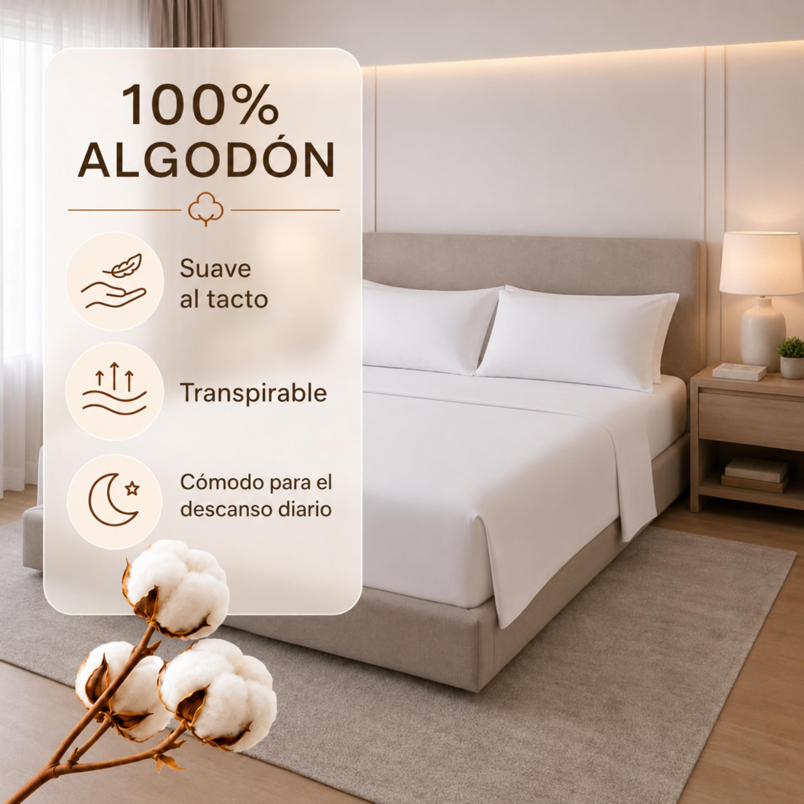 Montse Interiors Juego de Sábanas Cama 150 100% Algodón, 4 Piezas con Sábana Encimera, Bajera Ajustable y 2 Fundas de Almohadas, Suave, Transpirable y Cómodo para el Descanso Diario | Cama 150x190/200