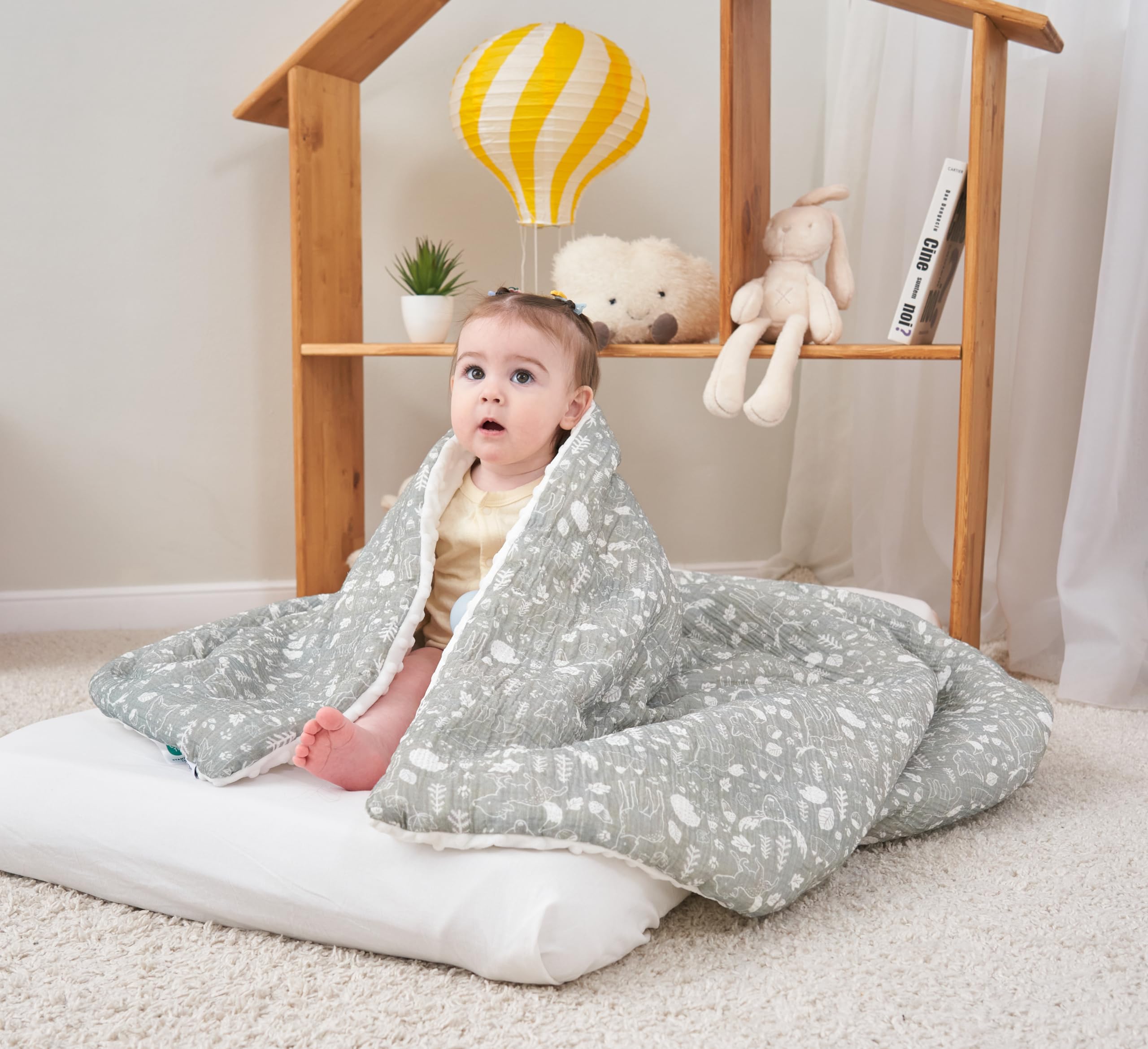 Baby and Toddler Blanket in Muslin Cotton and Soft Minky Oeko Tex, 100x135 cm, Thick Cot Blanket Polyester Filling, Comfort - Image 3