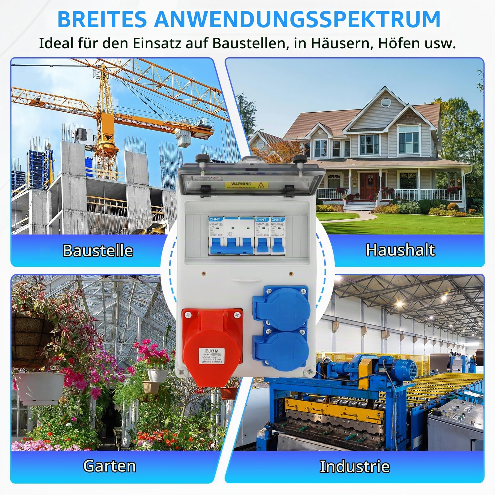 Baustromverteiler 16A verteiler Bausatz,Wandverteiler mit fi Schalter Bringen,2xSchuko-Steckdose und CEE-Steckdose,IP54 Wasserdicht Stromverteiler Steckdose,für Drinnen und Draußen Baustromverteile